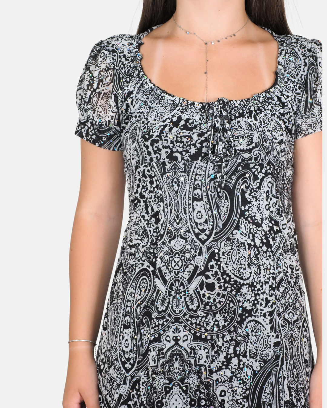 Black Paisley Embellished Mini Dress - ME & ME