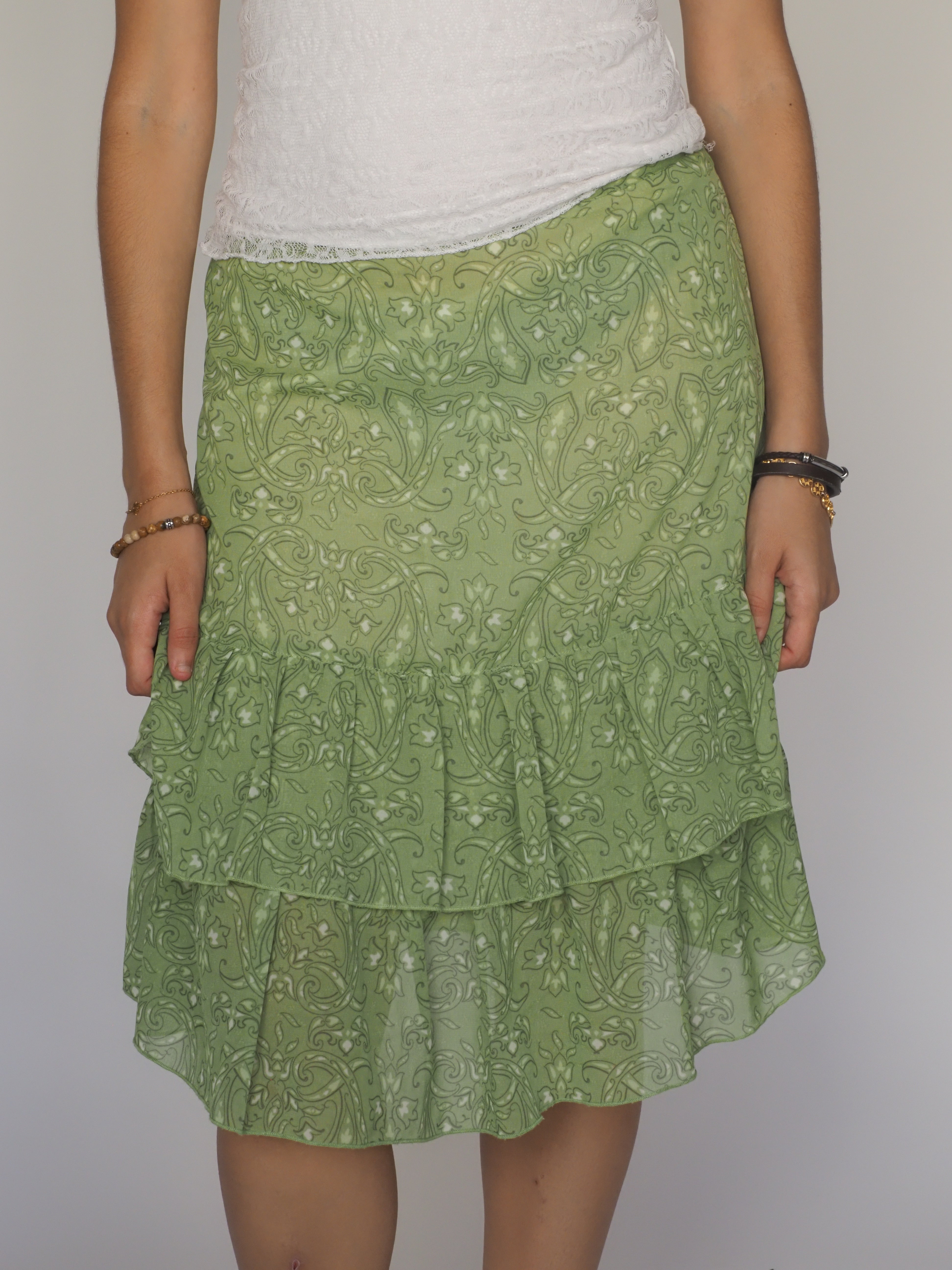 Sheer Green Floral Ruffle Skirt – Kombiworld