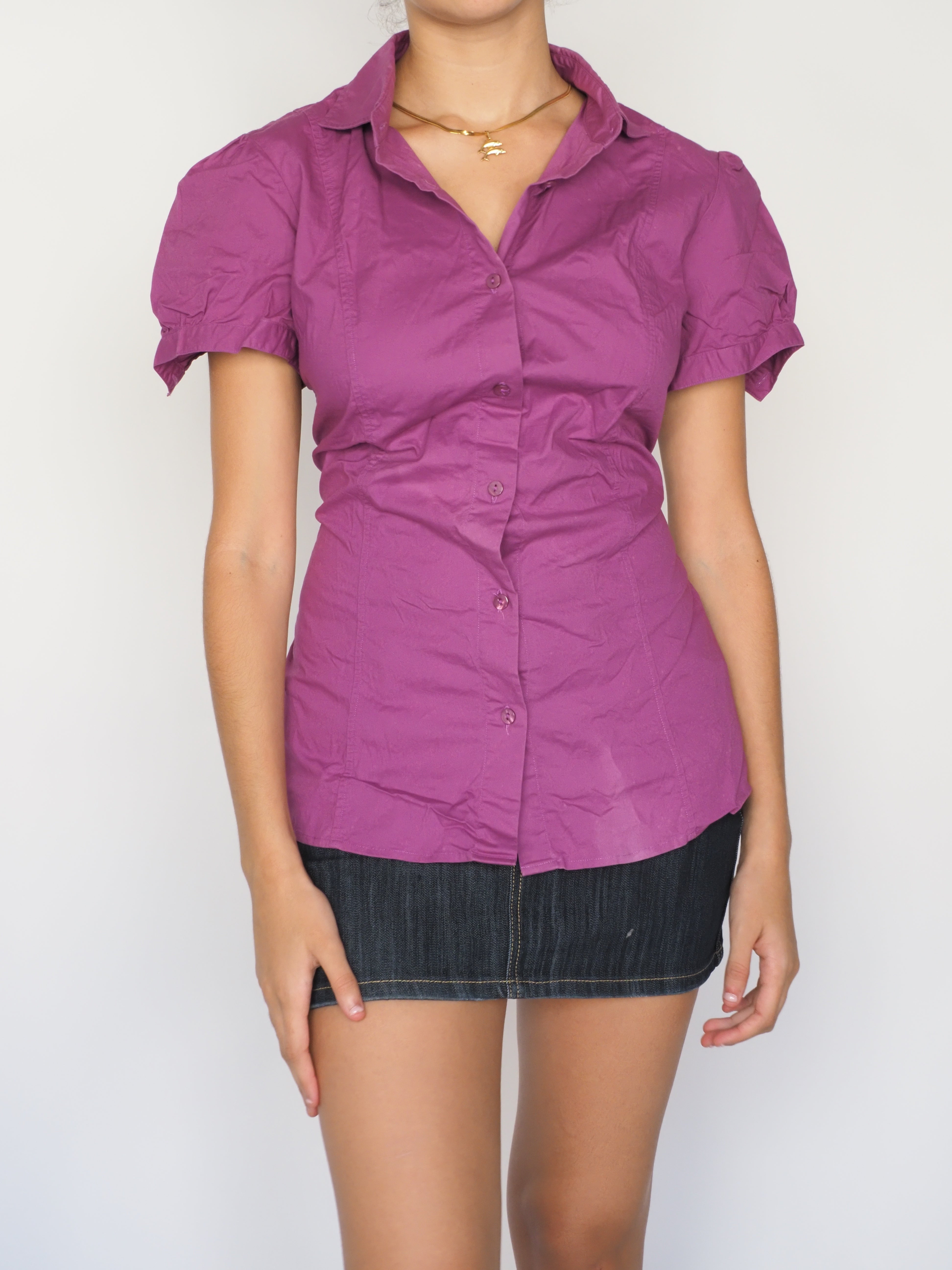 Magenta Puff Sleeve Button-Up Blouse – United Colors of Benetton