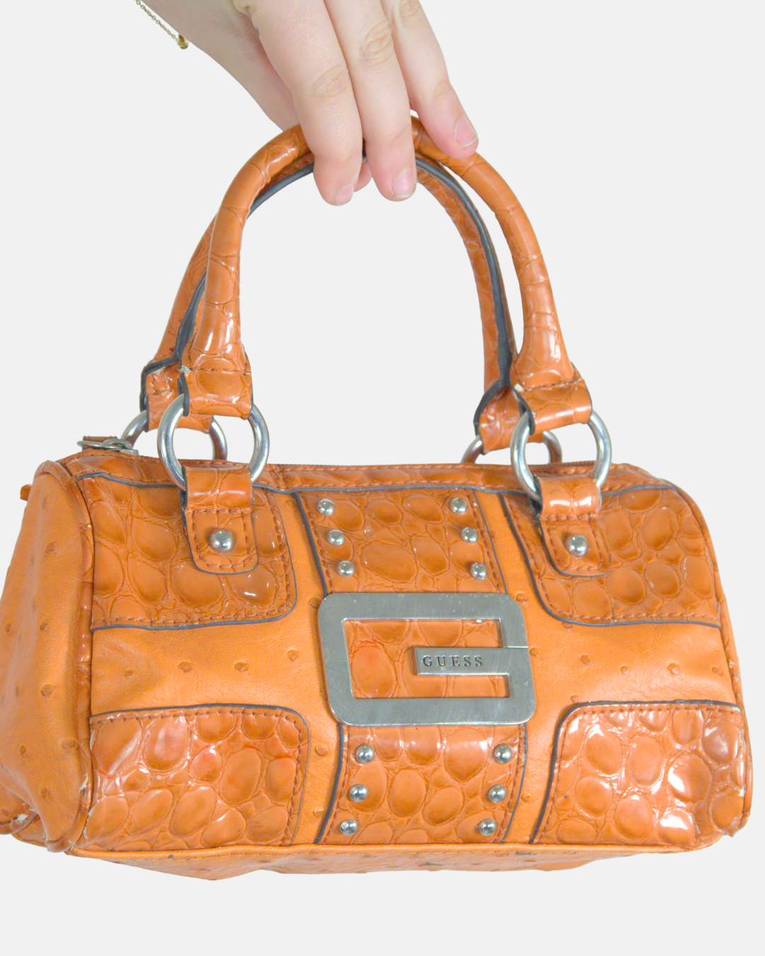 Guess Orange Croc Mini Satchel Bag