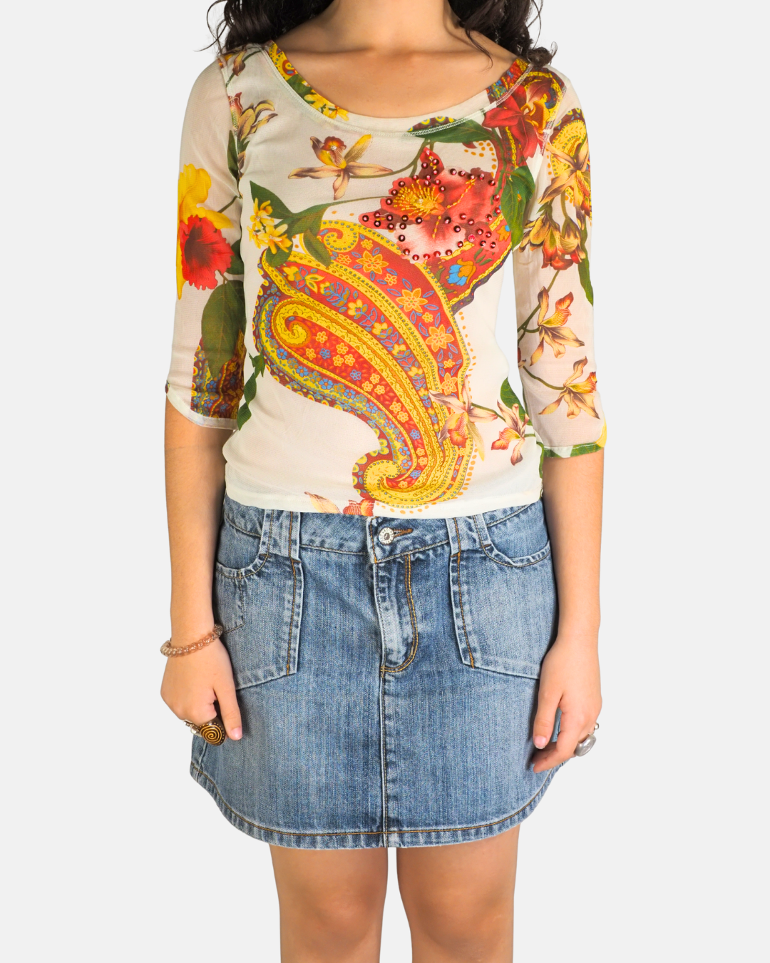 White Paisley Floral Mesh Top - Camomilla