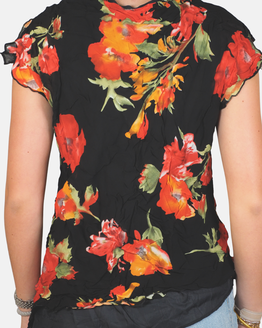 Black & Red Poppy Floral Crinkle Top - Skertzo