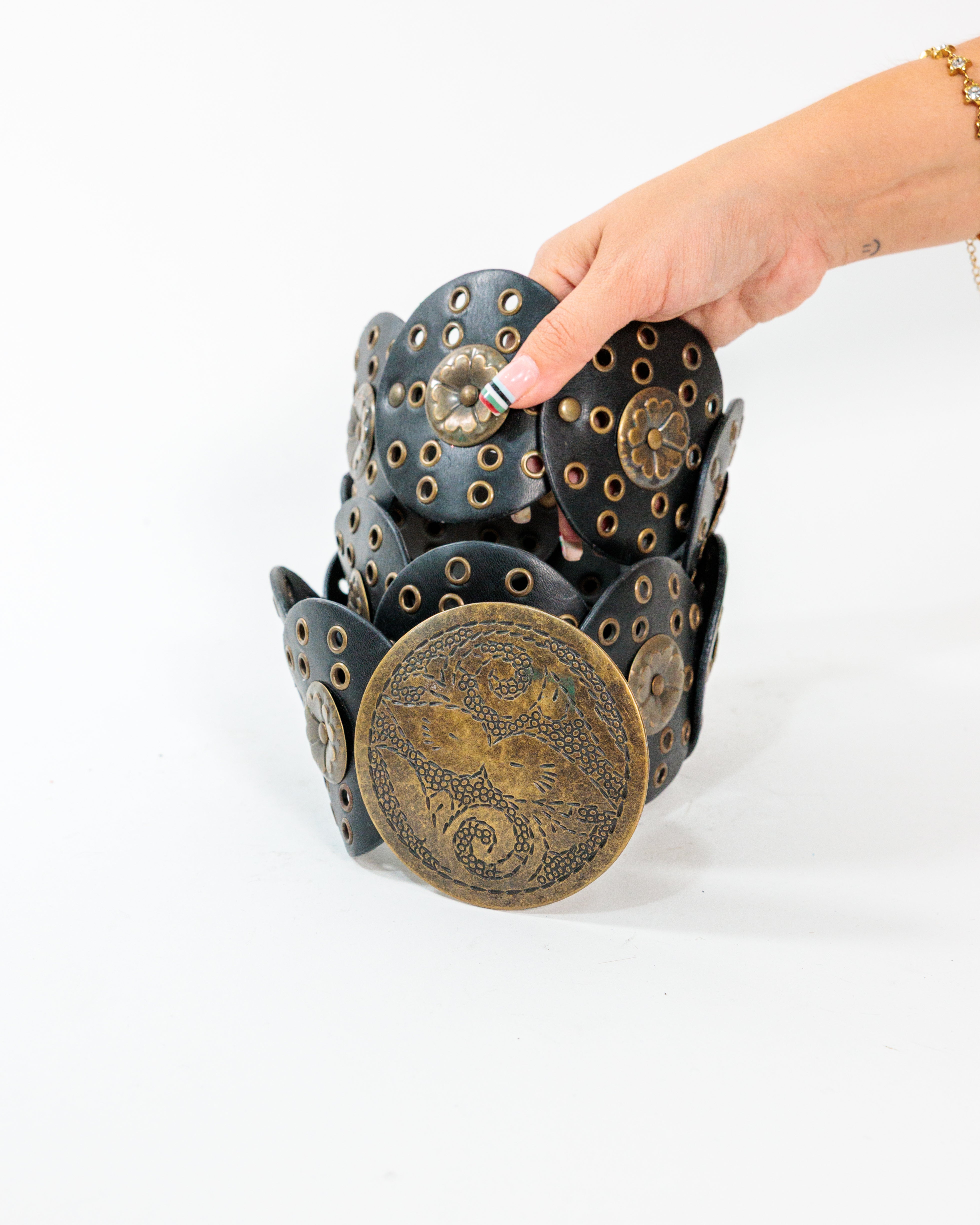 Black Leather Concho Medallion Belt