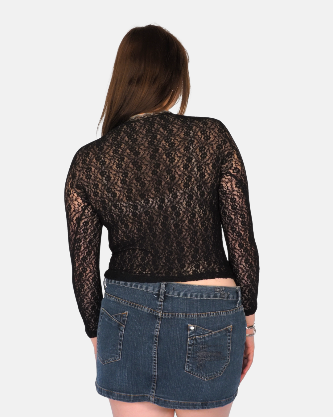 Black Lace Sheer Long Sleeve Fitted Top