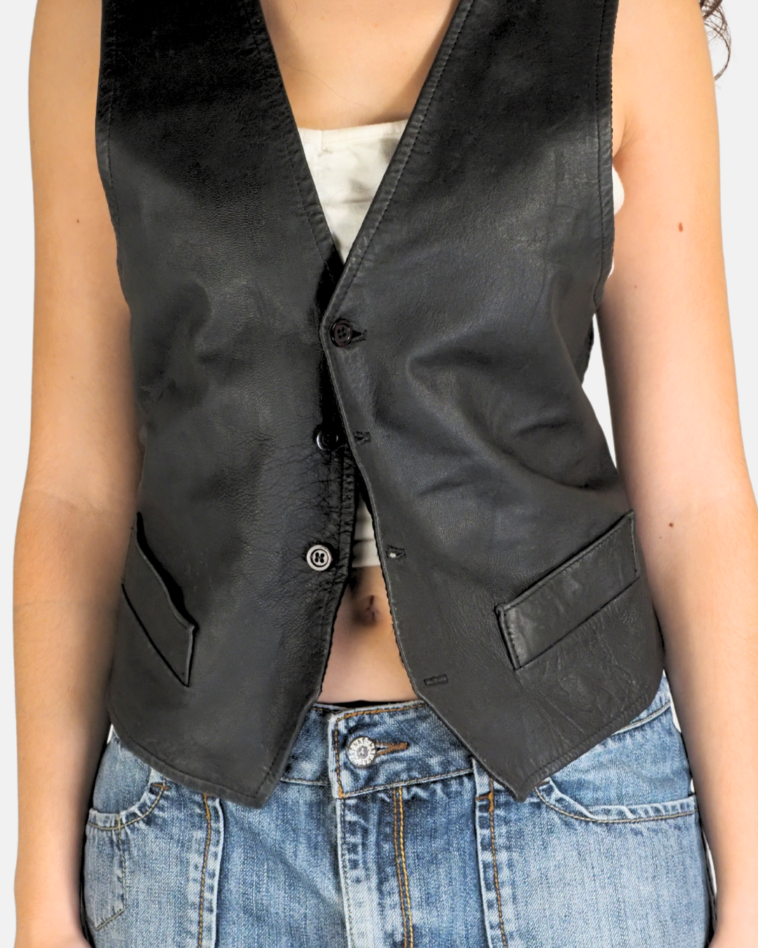 Black Fitted Leather Waistcoat Vest