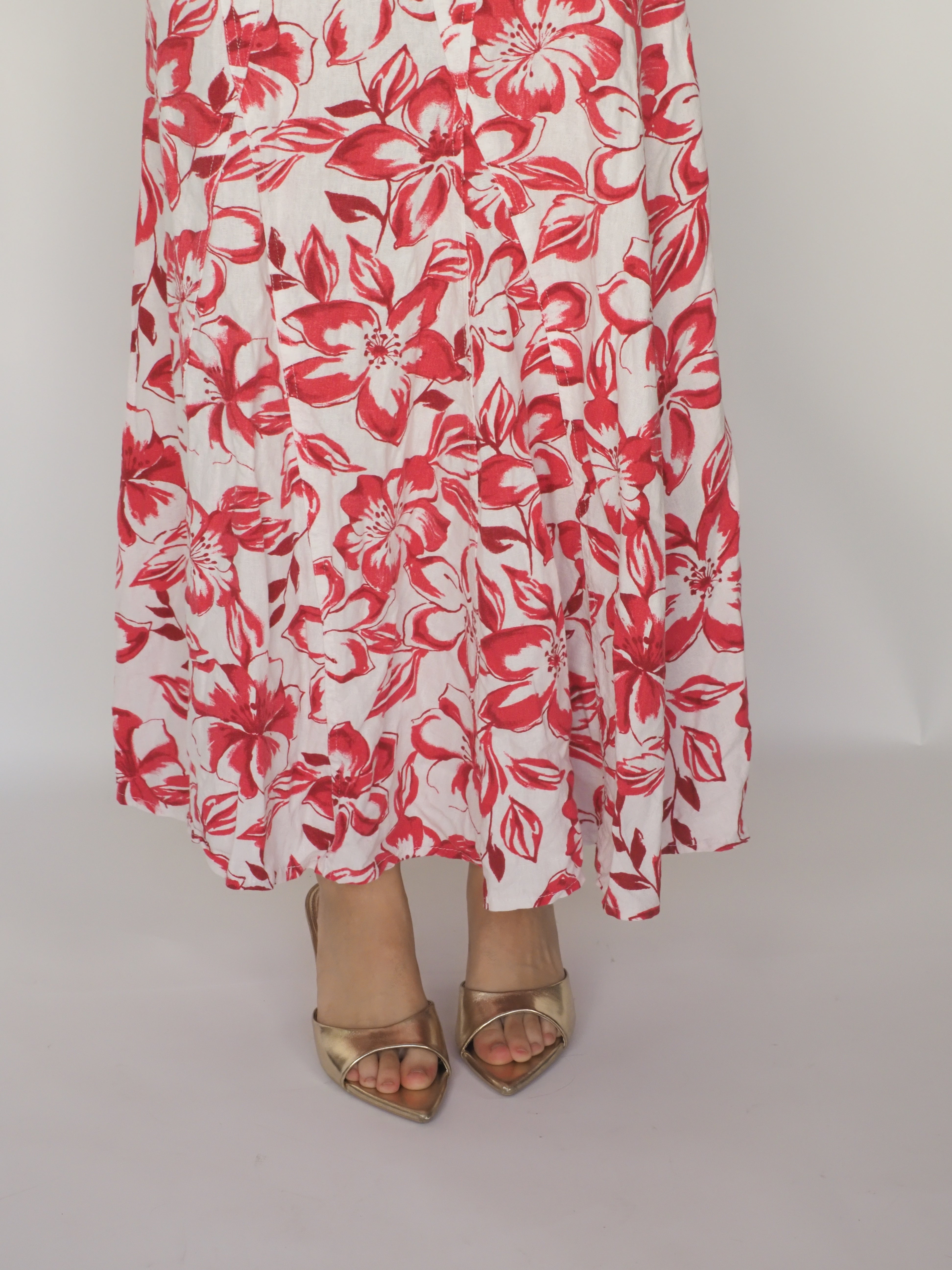 Red & White Floral Tiered Maxi Skirt – E-vie