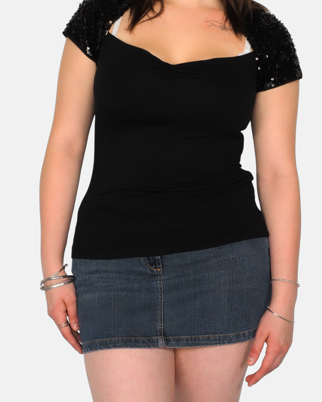 Vintage Zara Black Sequin Sleeve Sweetheart Top