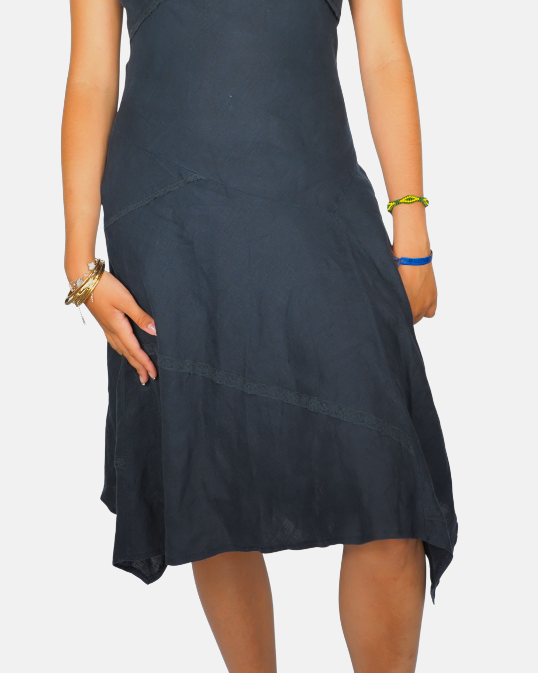 Benetton Black Asymmetric Linen Midi Dress