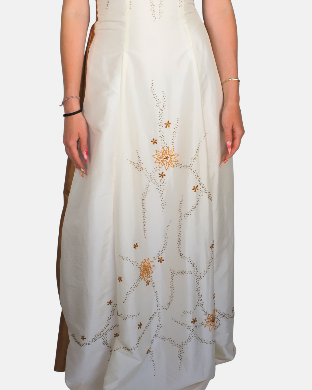 Y2K Ivory Embellished Floral Maxi Dress - Aspeed