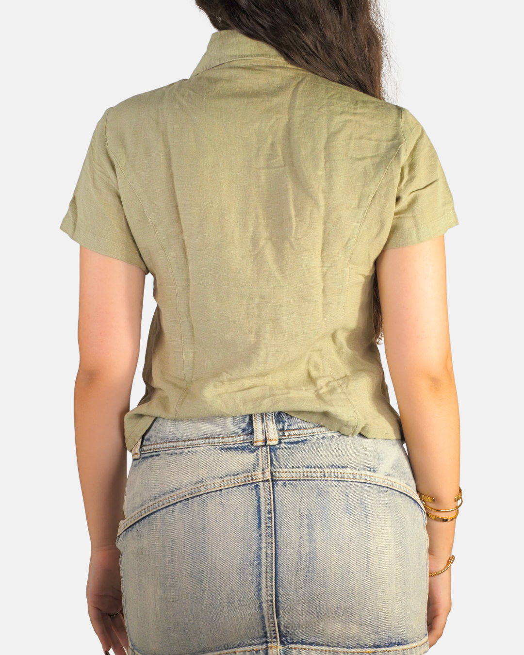 Y2K Sage Green Button Up Cropped Blouse - Suchita