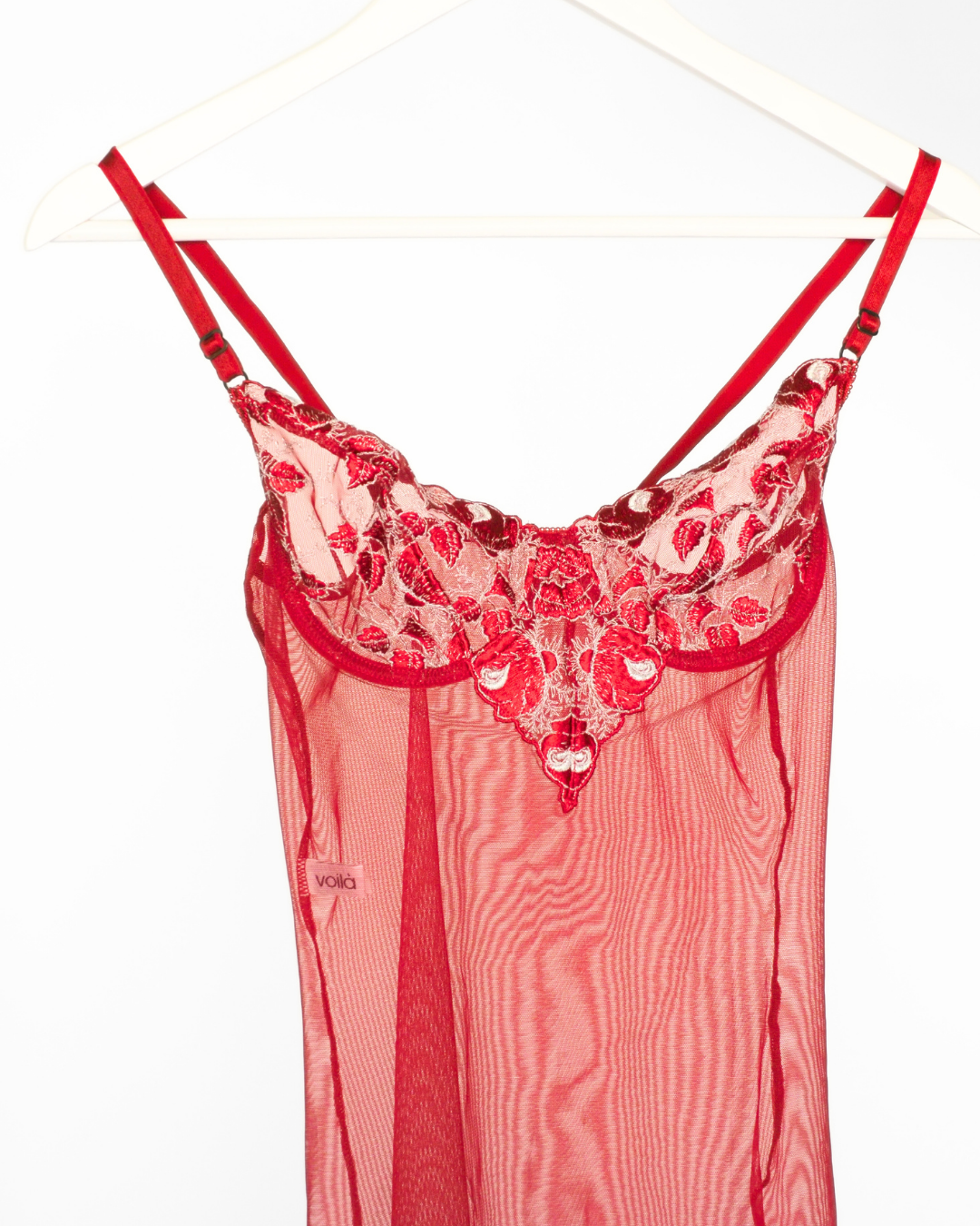 Y2K Voila Red Sheer Lace Slip Dress