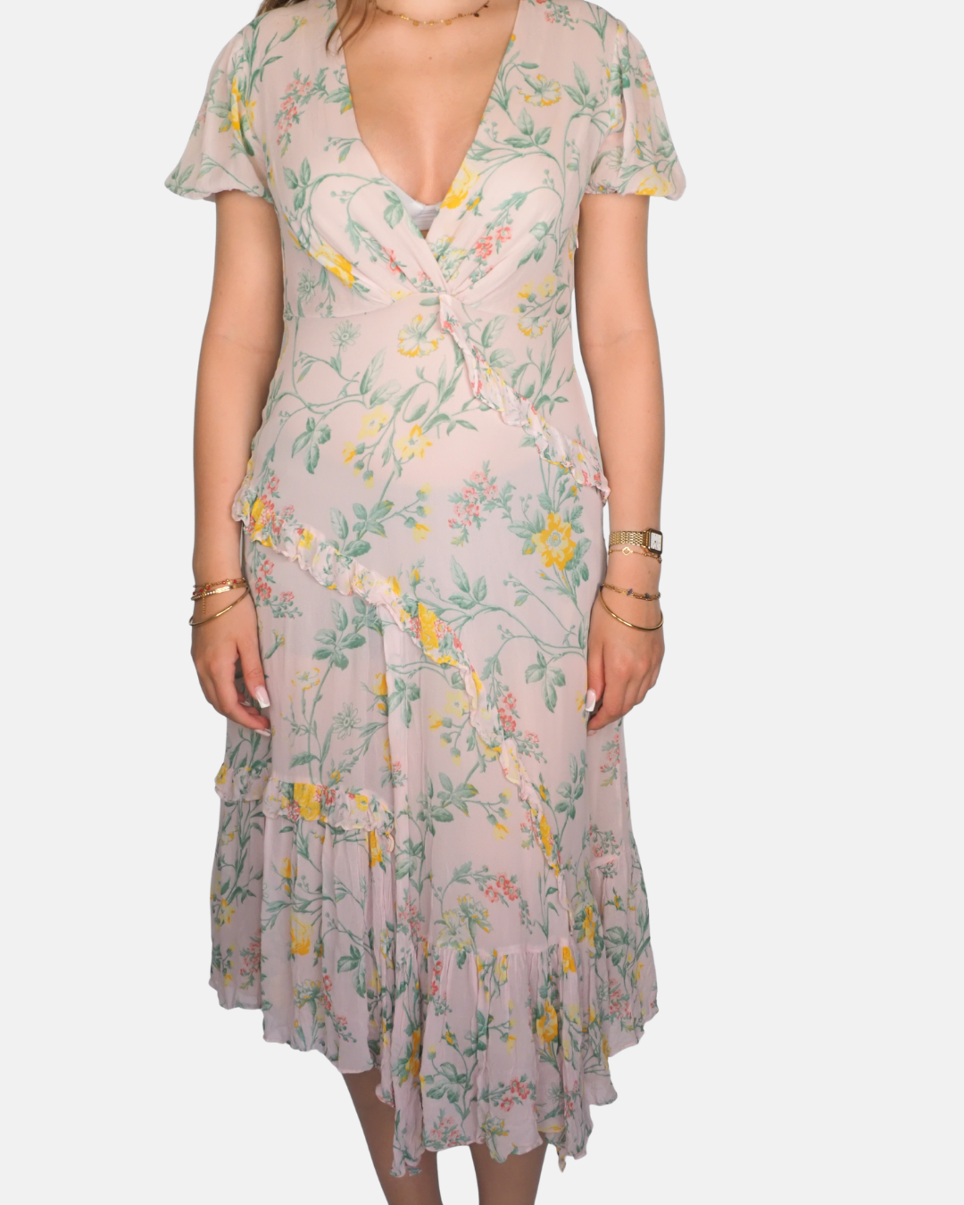 Pastel Floral Fairycore Midi Dress