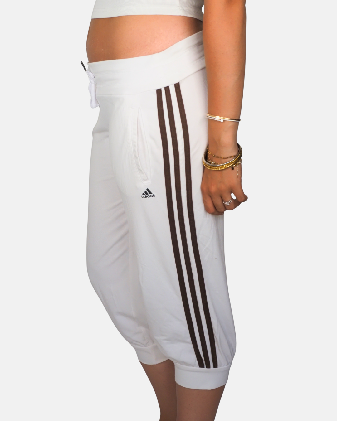 Adidas White Three-Stripe Cropped Track Pants