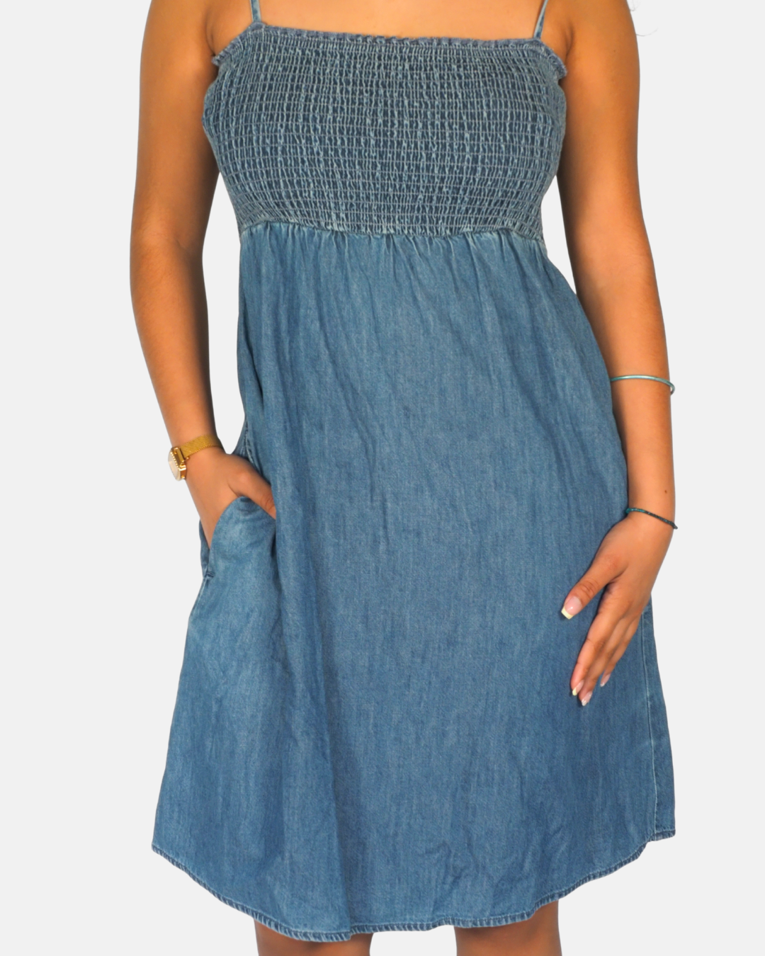 Esprit Blue Denim Smocked Bust Y2K Mini Dress