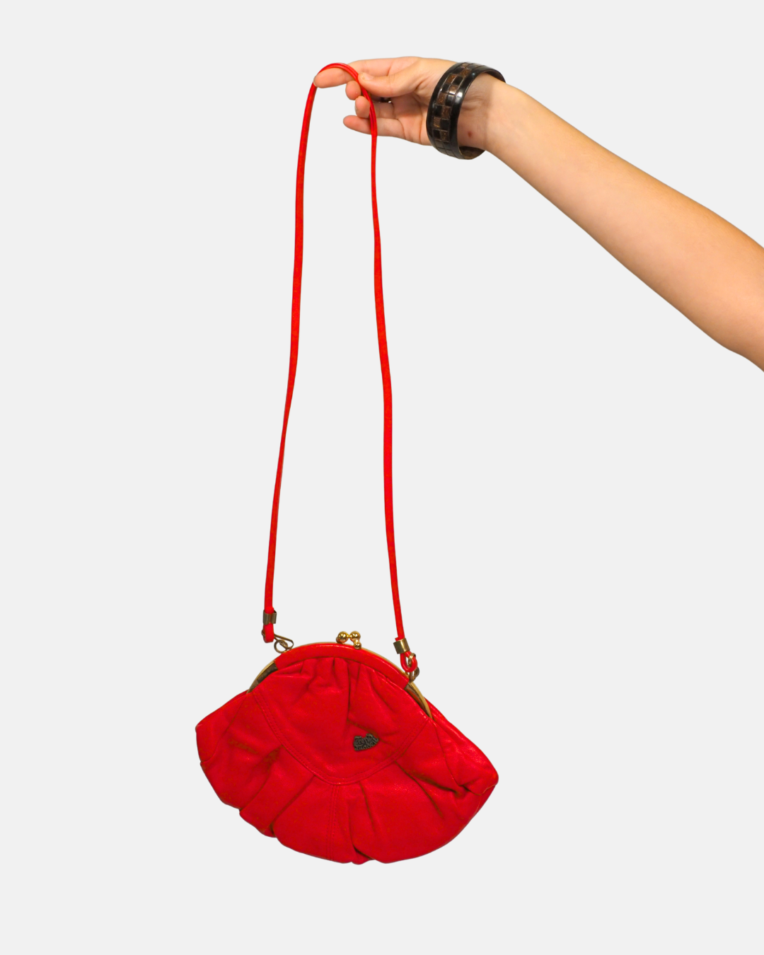Y2K Red Ruched Kiss-Lock Shoulder Bag
