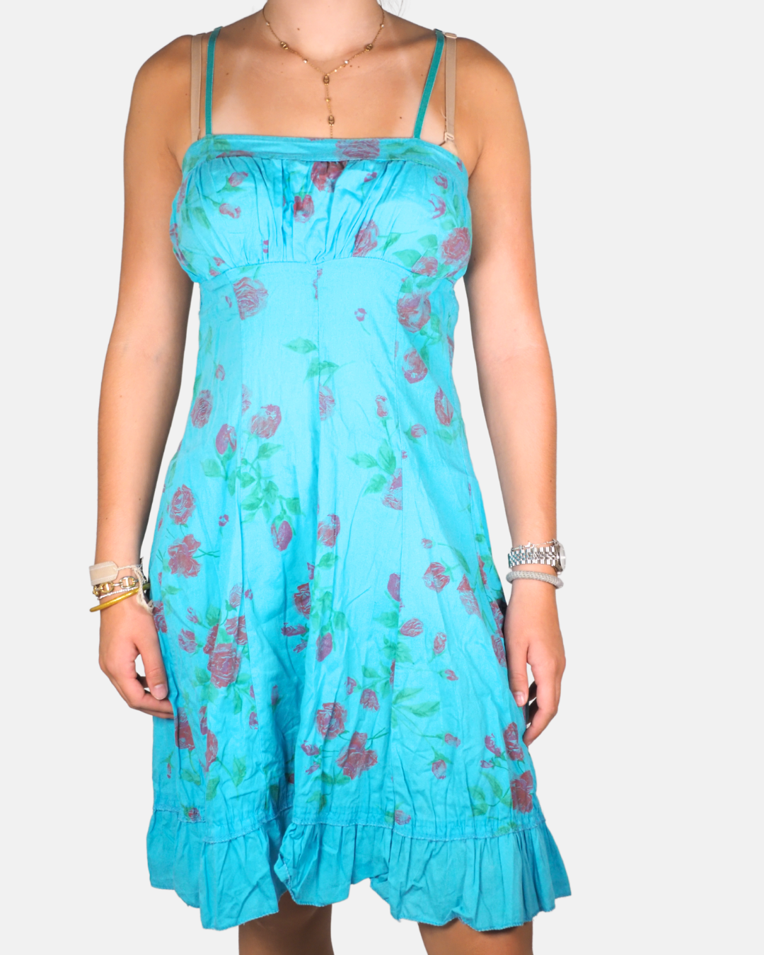 Vintage Y2K Turquoise Floral Sundress