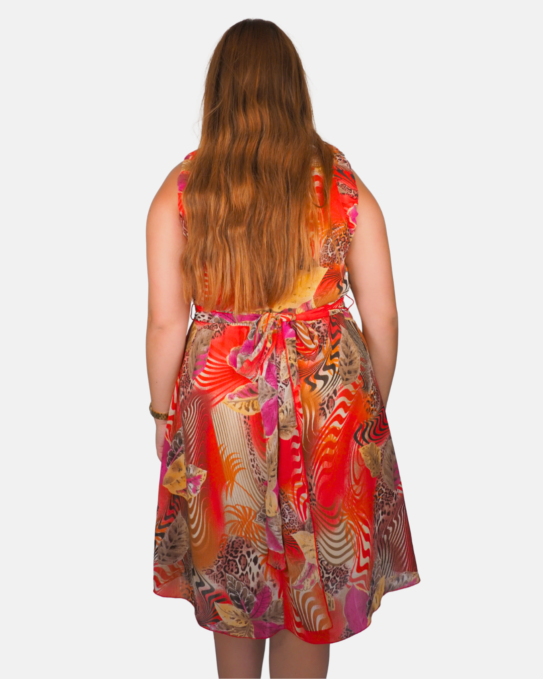 Conbipel Coral Abstract Tropical Print Ruffle Dress