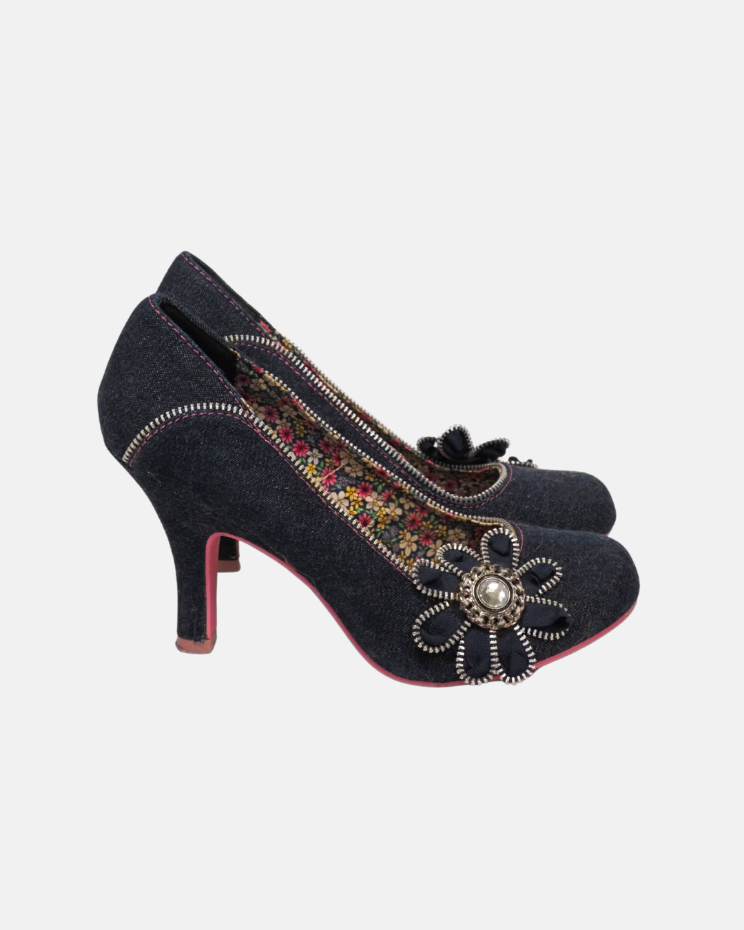 Cutesy denim flower heels by  ruby shoo
