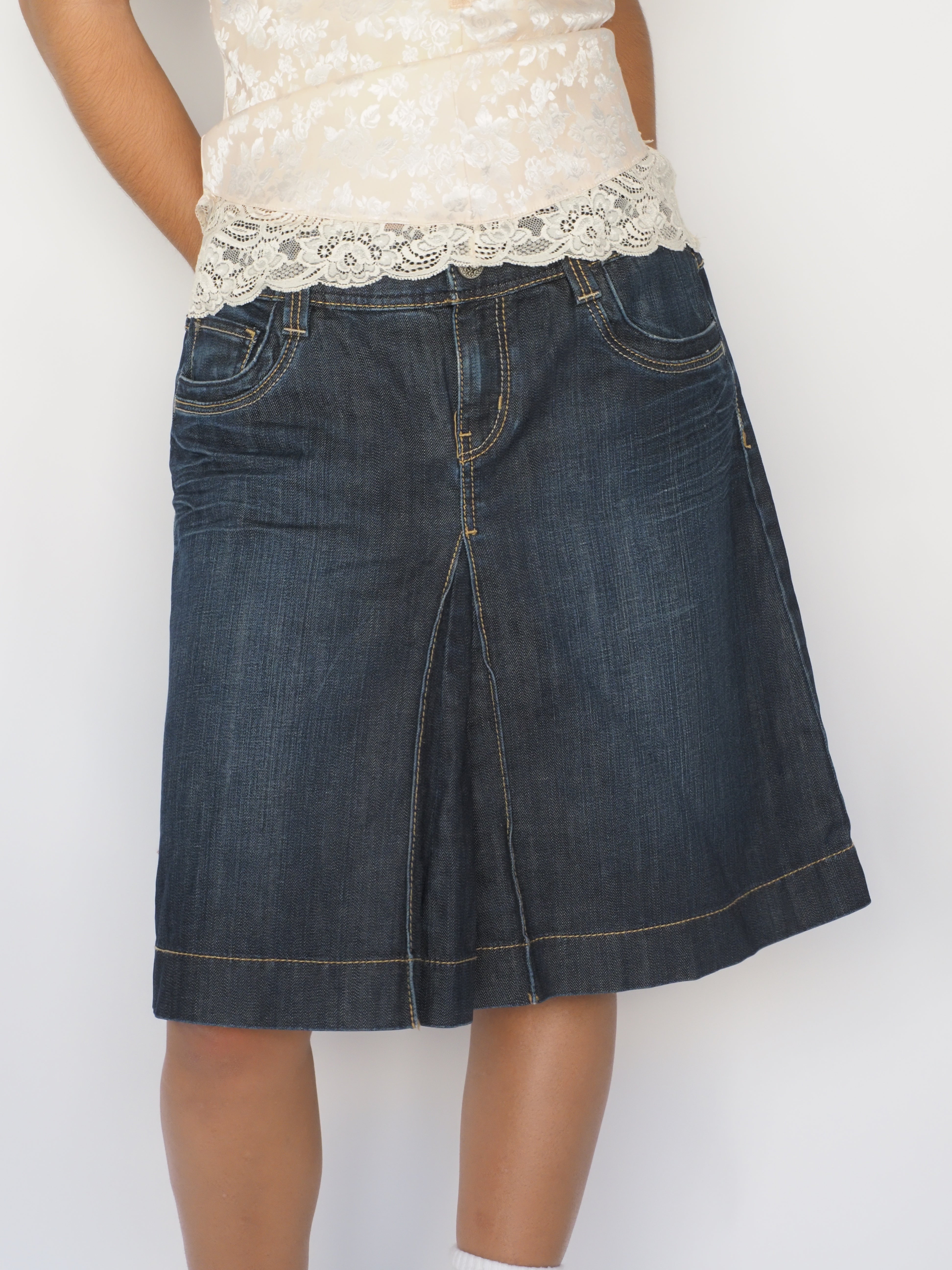 Dark-Wash A-Line Denim Midi Skirt – Esprit