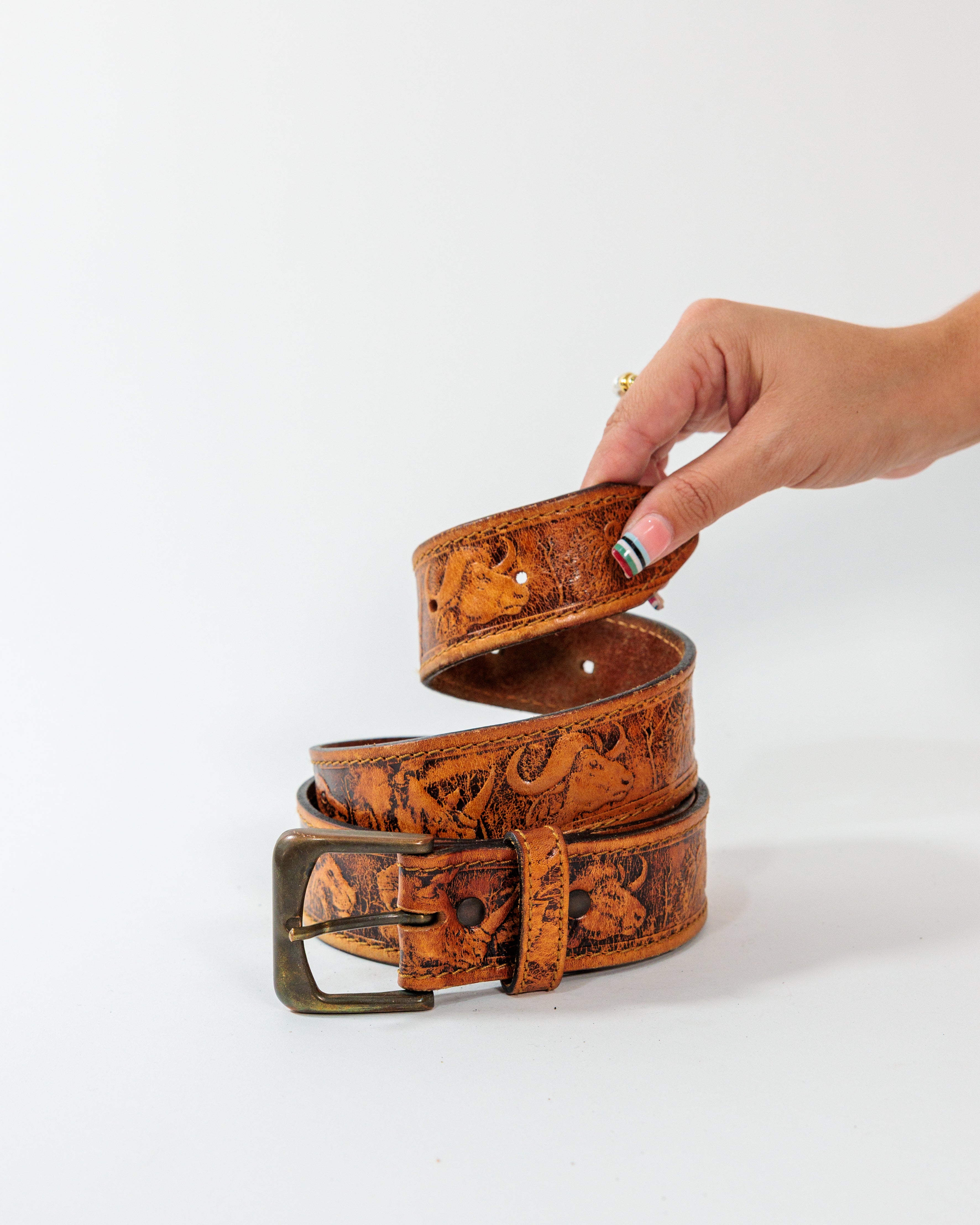Brown Embossed Western Leather Belt