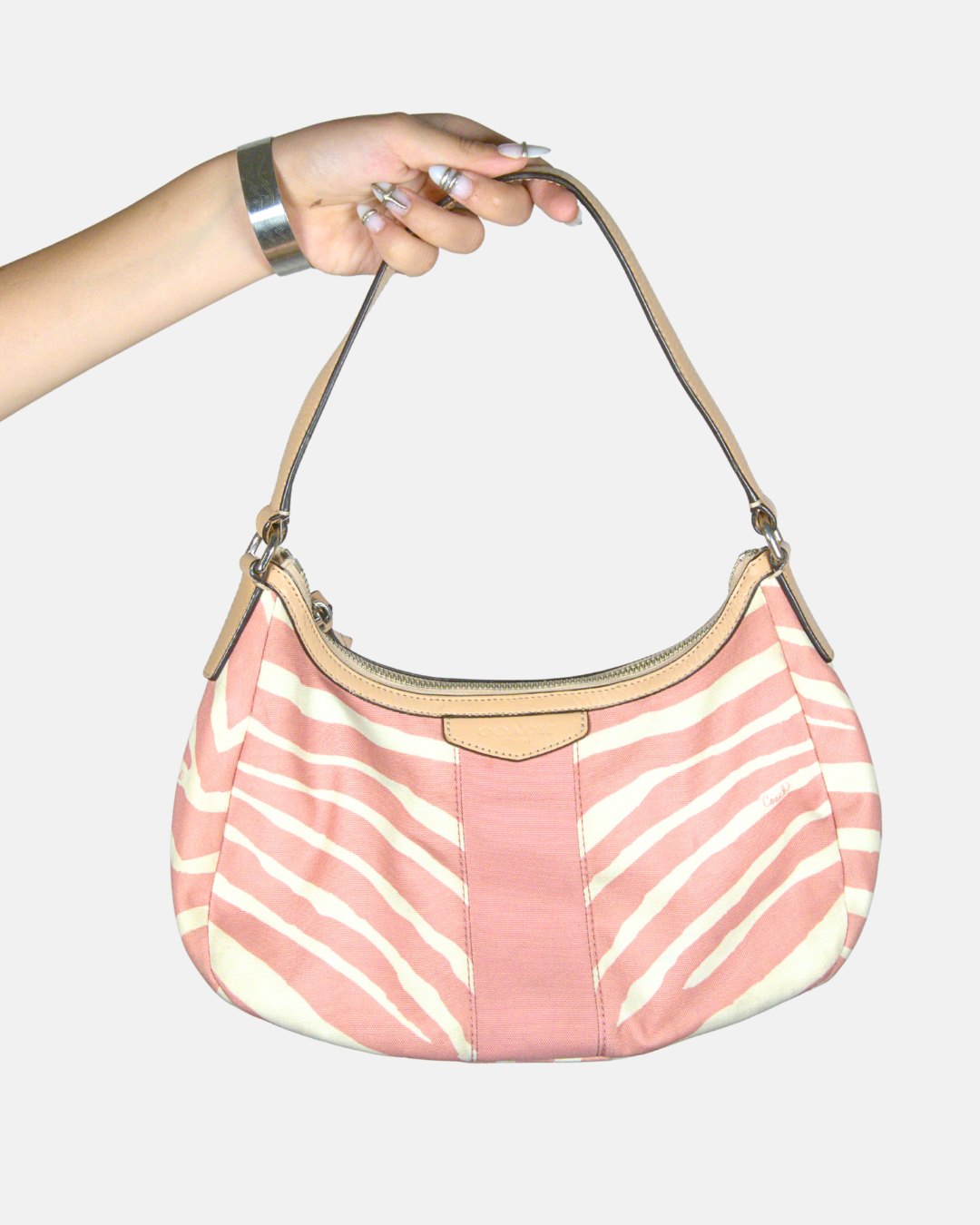 Coach Pink Stripe Canvas Shoulder Bag