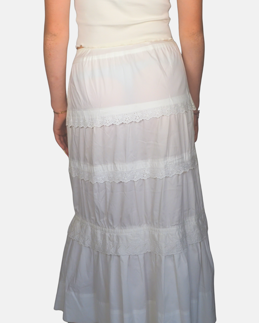 Handmade White Lace Tiered Maxi Skirt