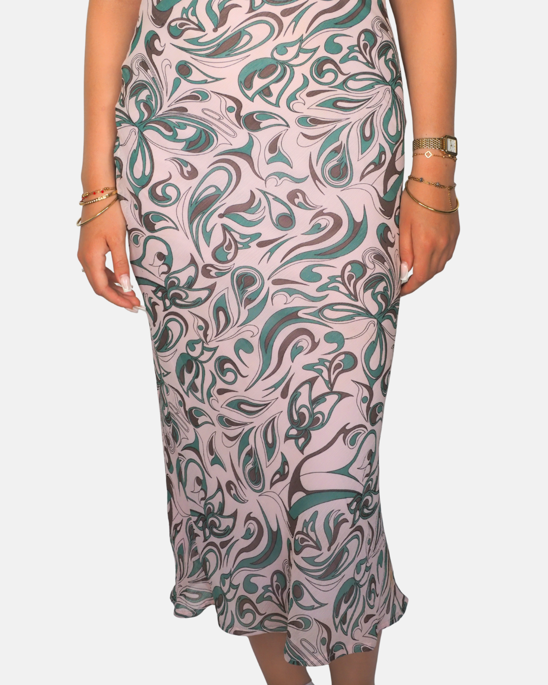 Danae Pink & Teal Abstract Swirl Slip Midi Dress