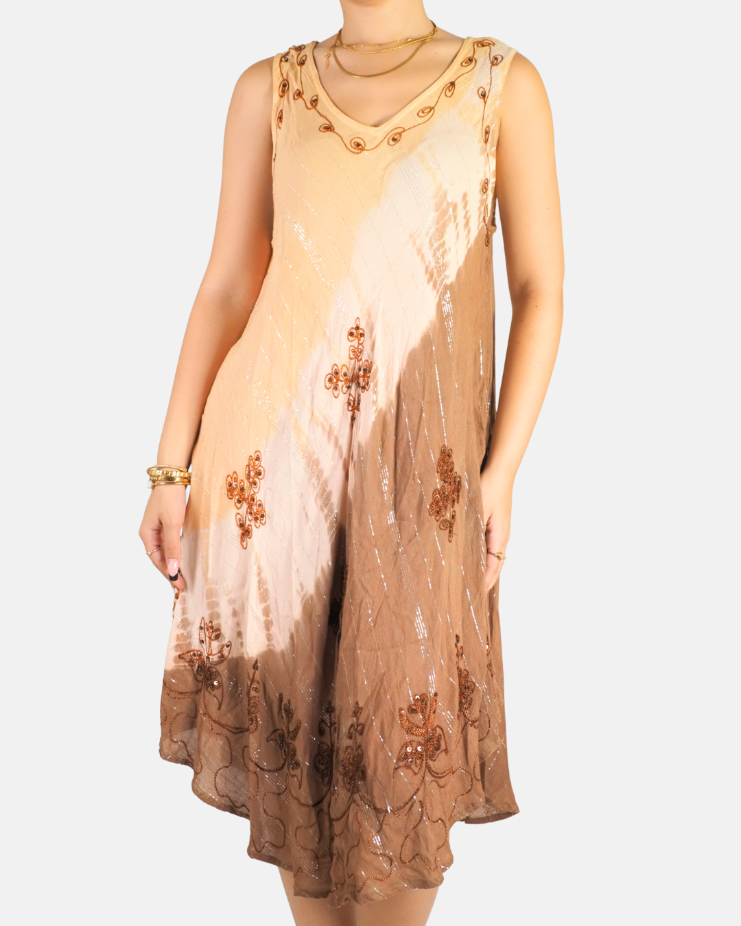 Brown Ombré Sequin Midi Dress - Sona Modas