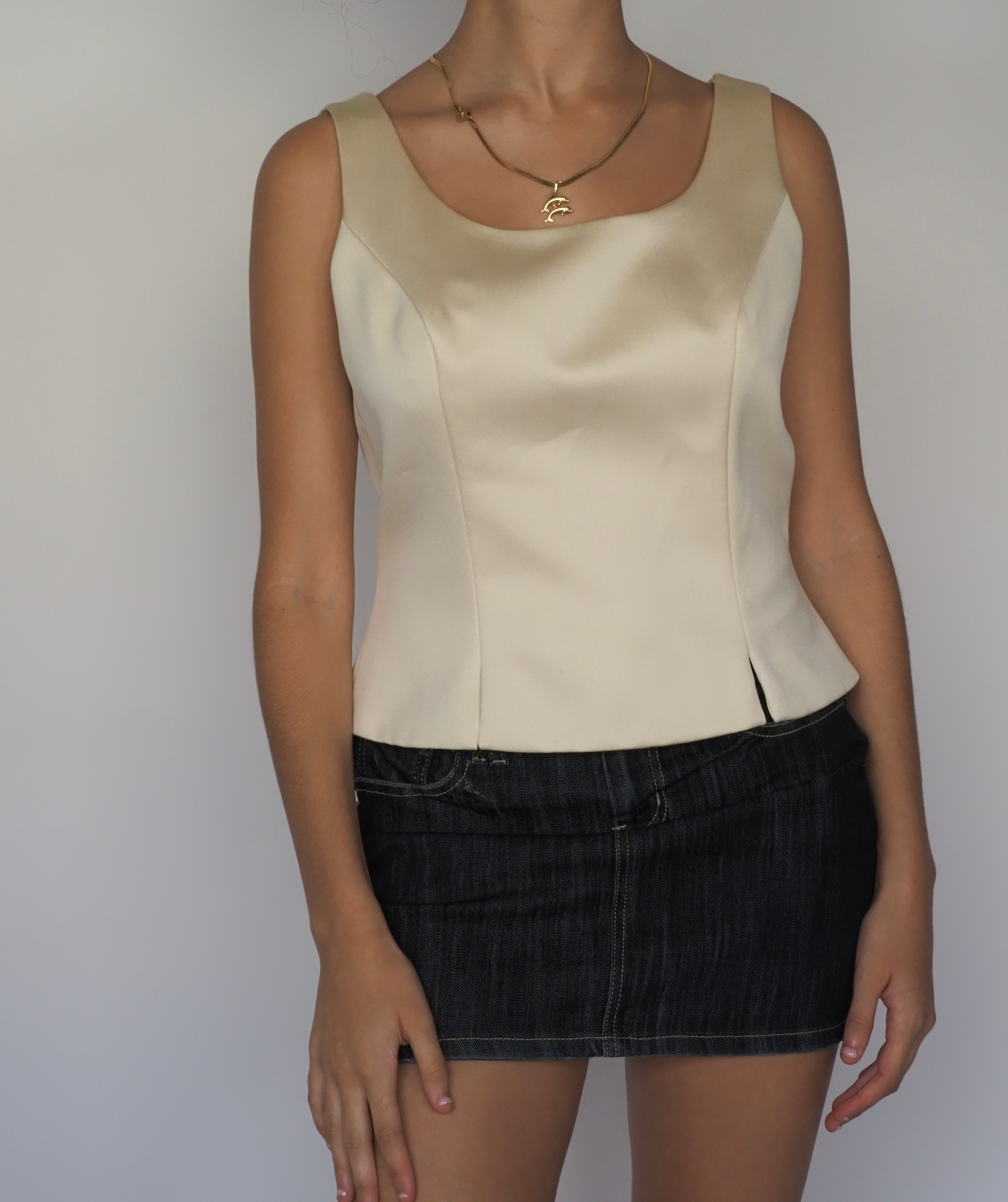 Champagne Satin Sleeveless Top – Zola Evening