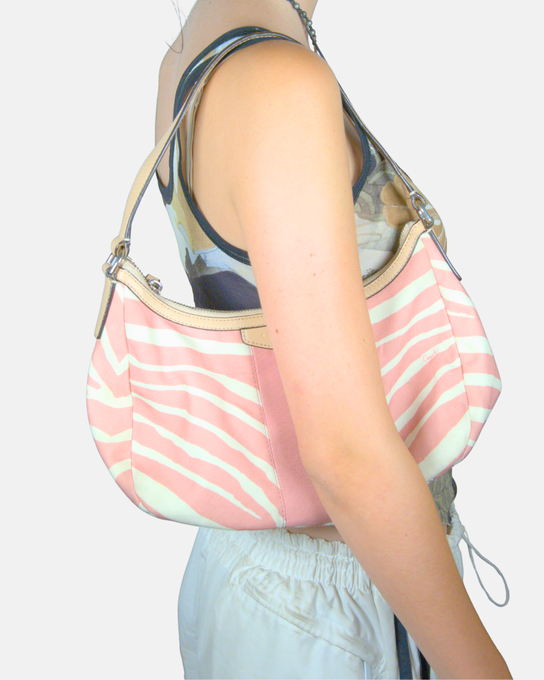 Coach Pink Stripe Canvas Shoulder Bag