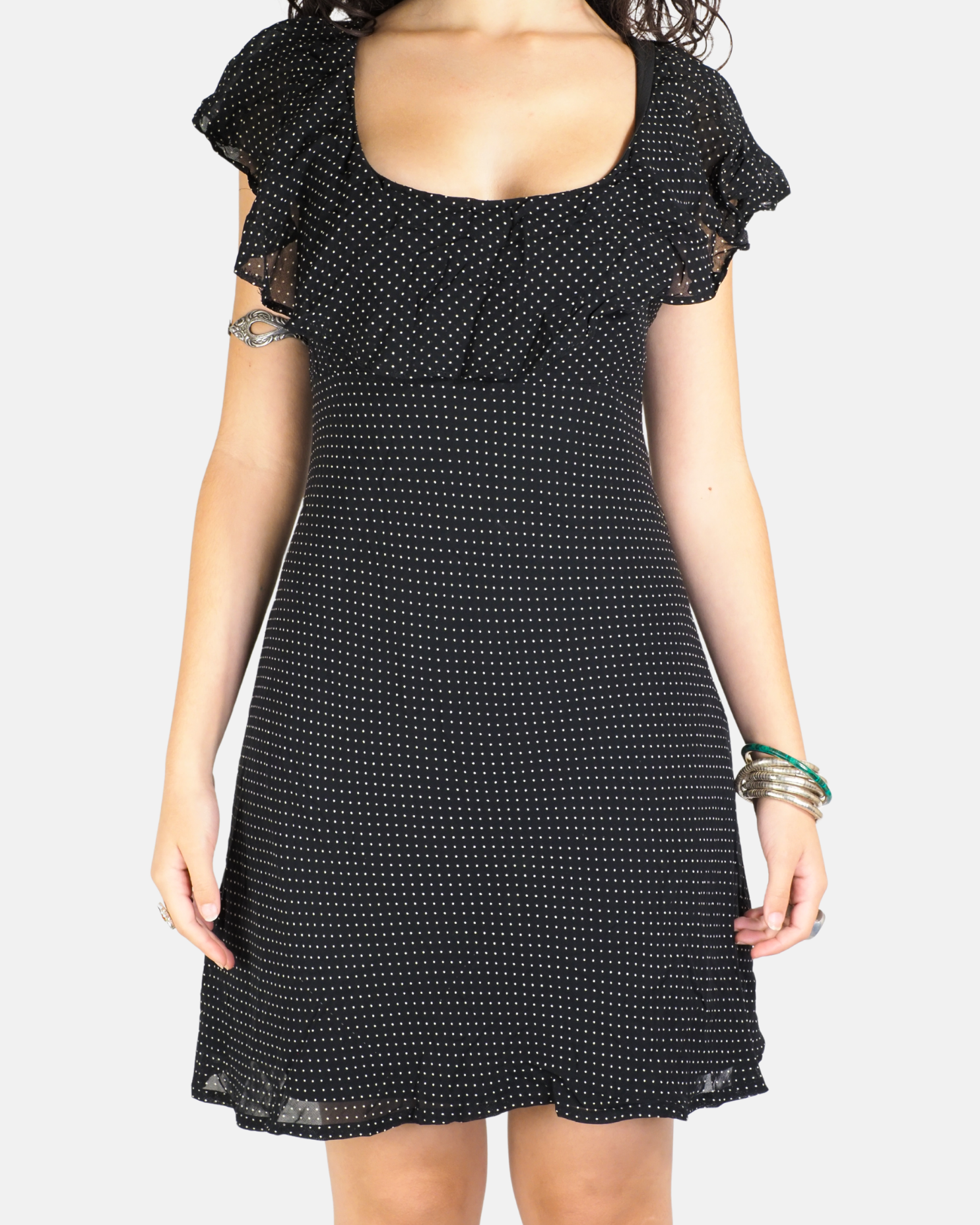 Black Micro Polka Dot Babydoll Dress - On5ive