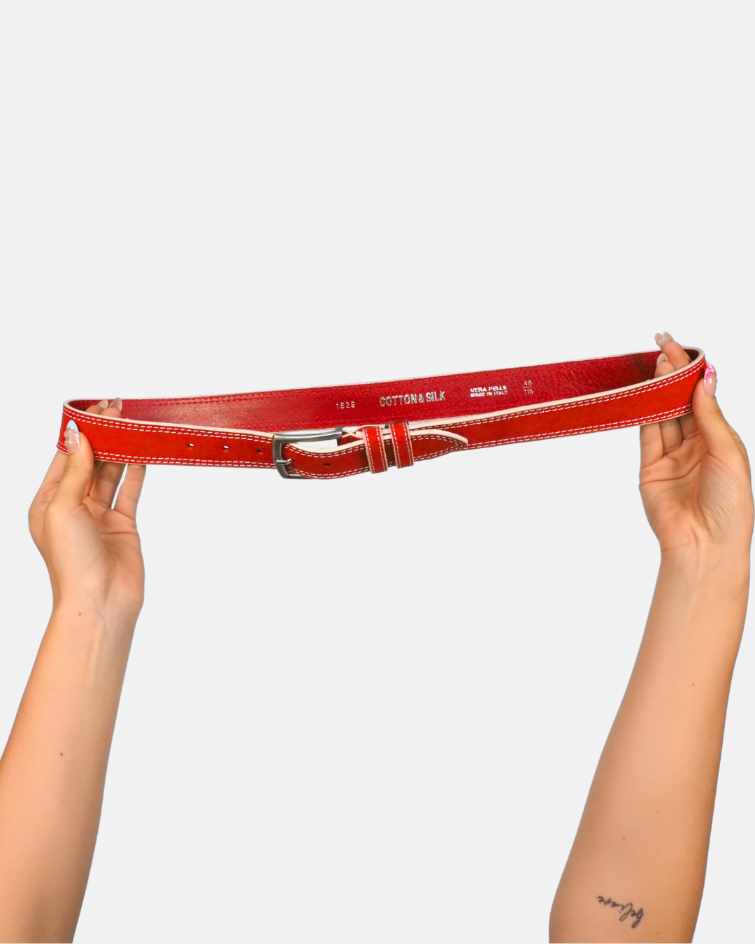 Cotton Silk Red Leather Belt