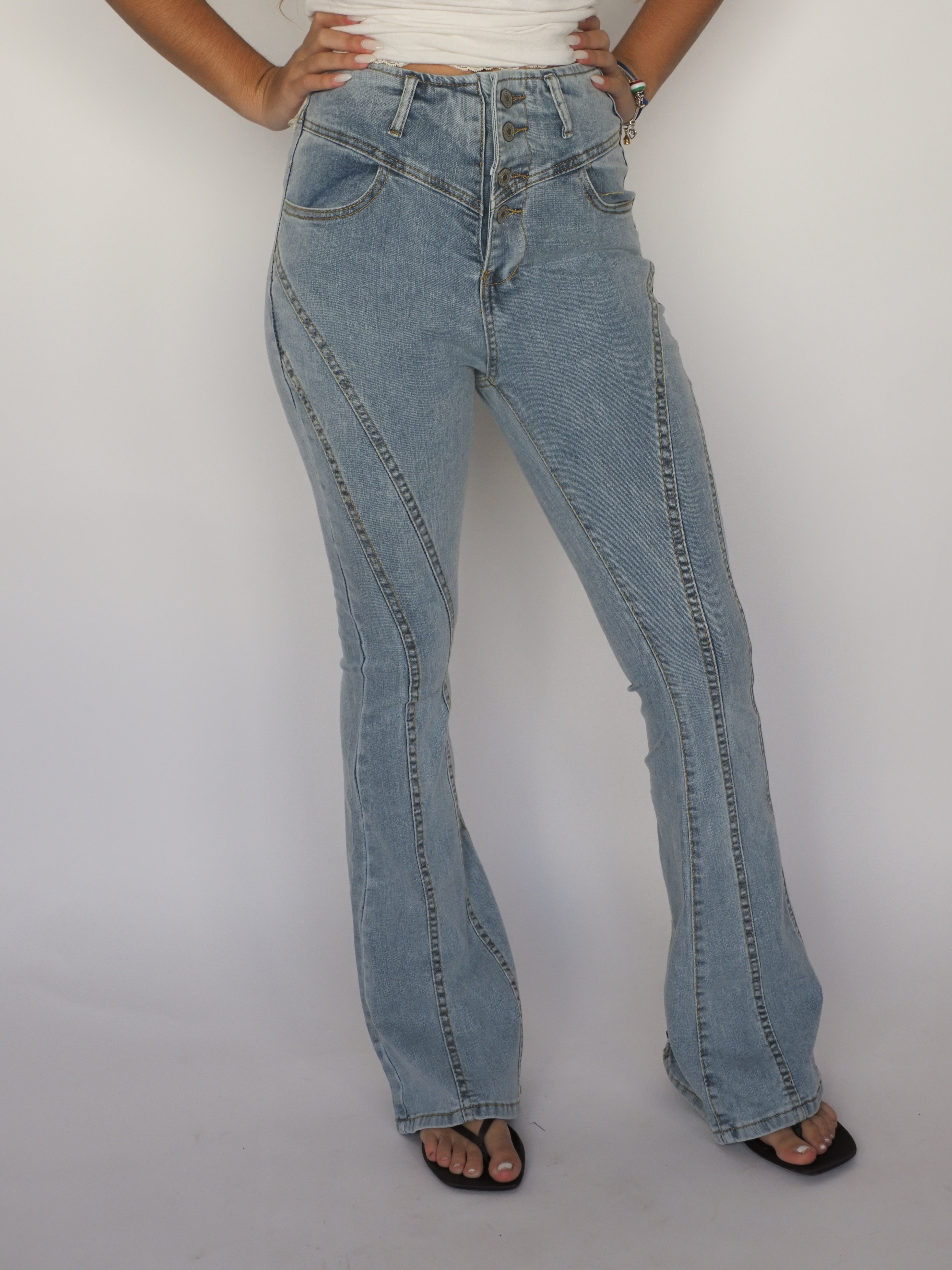 High-Waisted Flared Panel Jeans