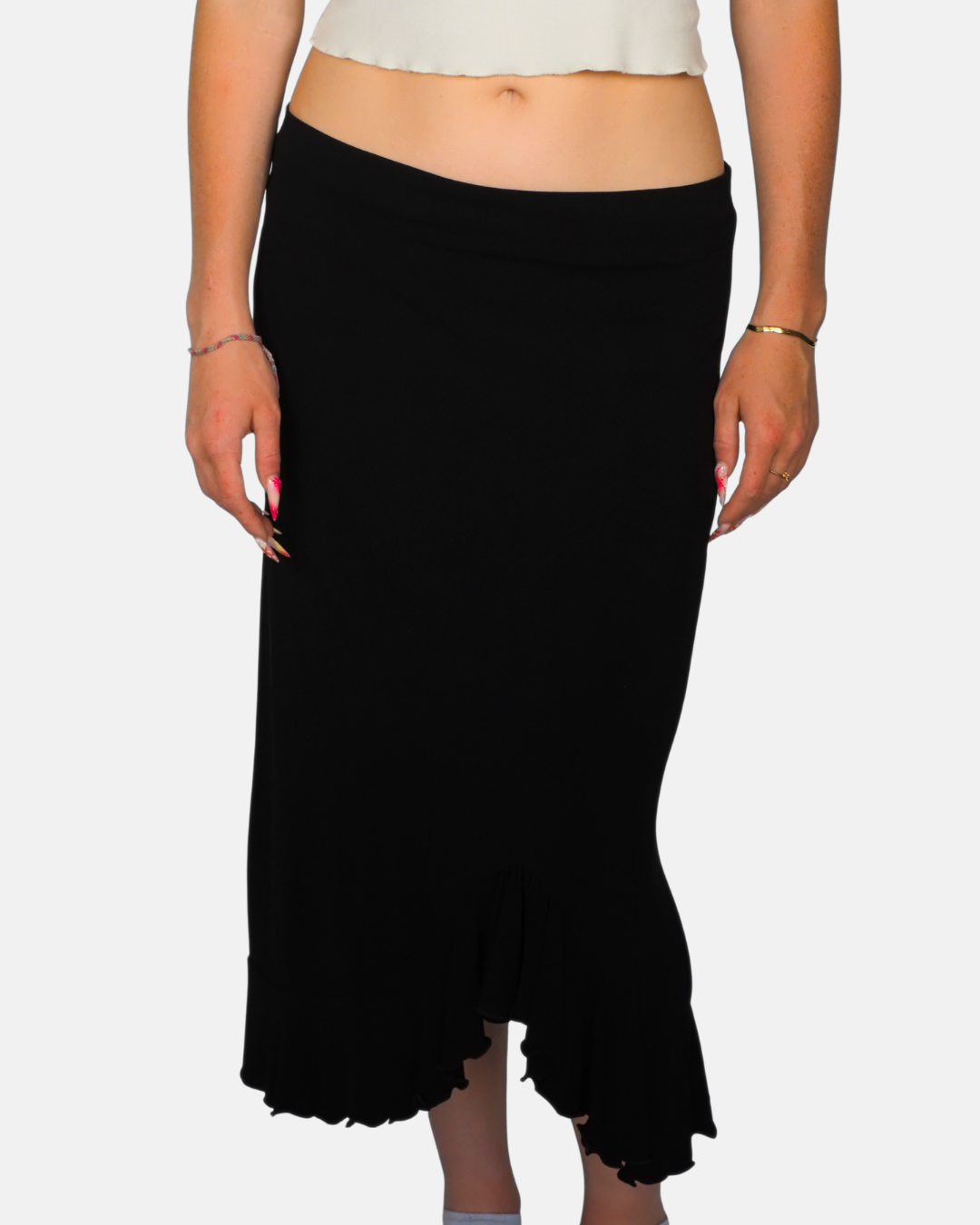 Solo Black Ruffle Hem Midi Skirt