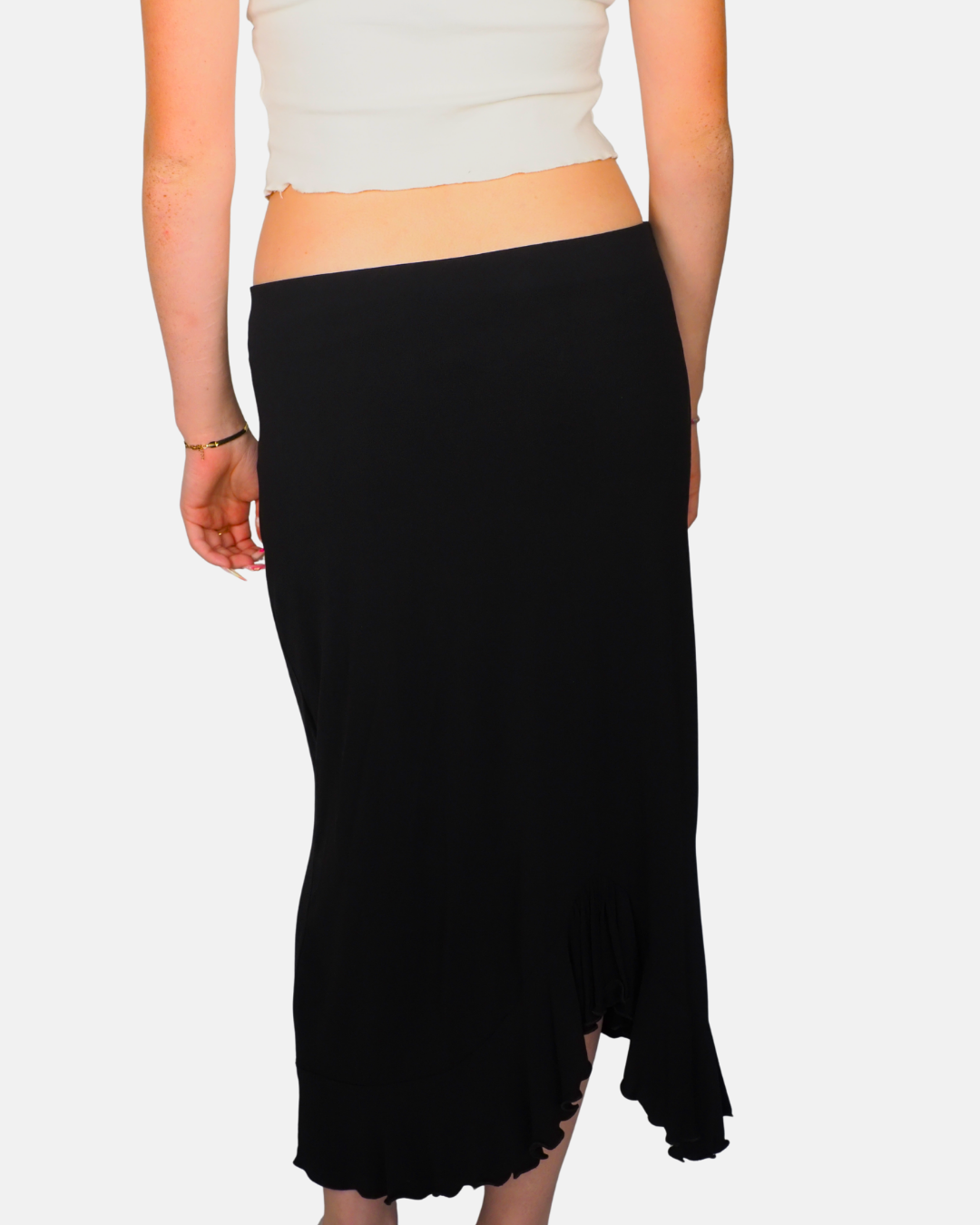 Solo Black Ruffle Hem Midi Skirt