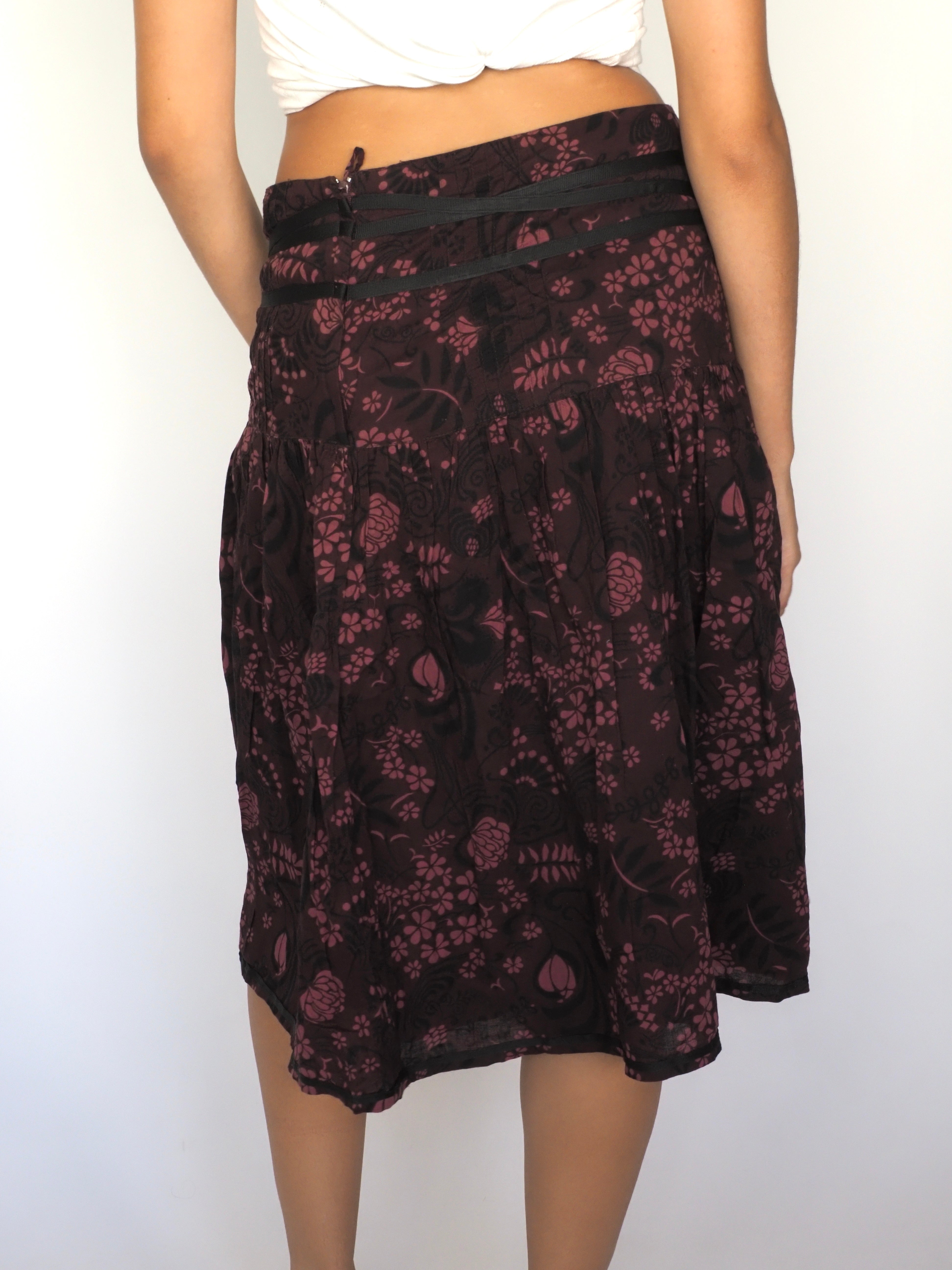 Burgundy & Black Floral Print Midi Skirt – H&M
