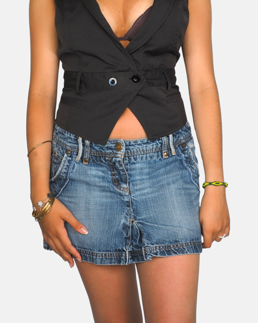 Black Pinstripe Tailored Waistcoat Top by Kwoman