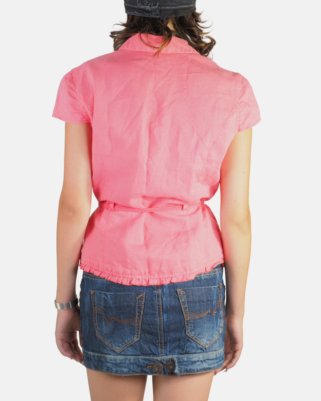 Coral Pink Belted Short Sleeve Blazer - Calliope
