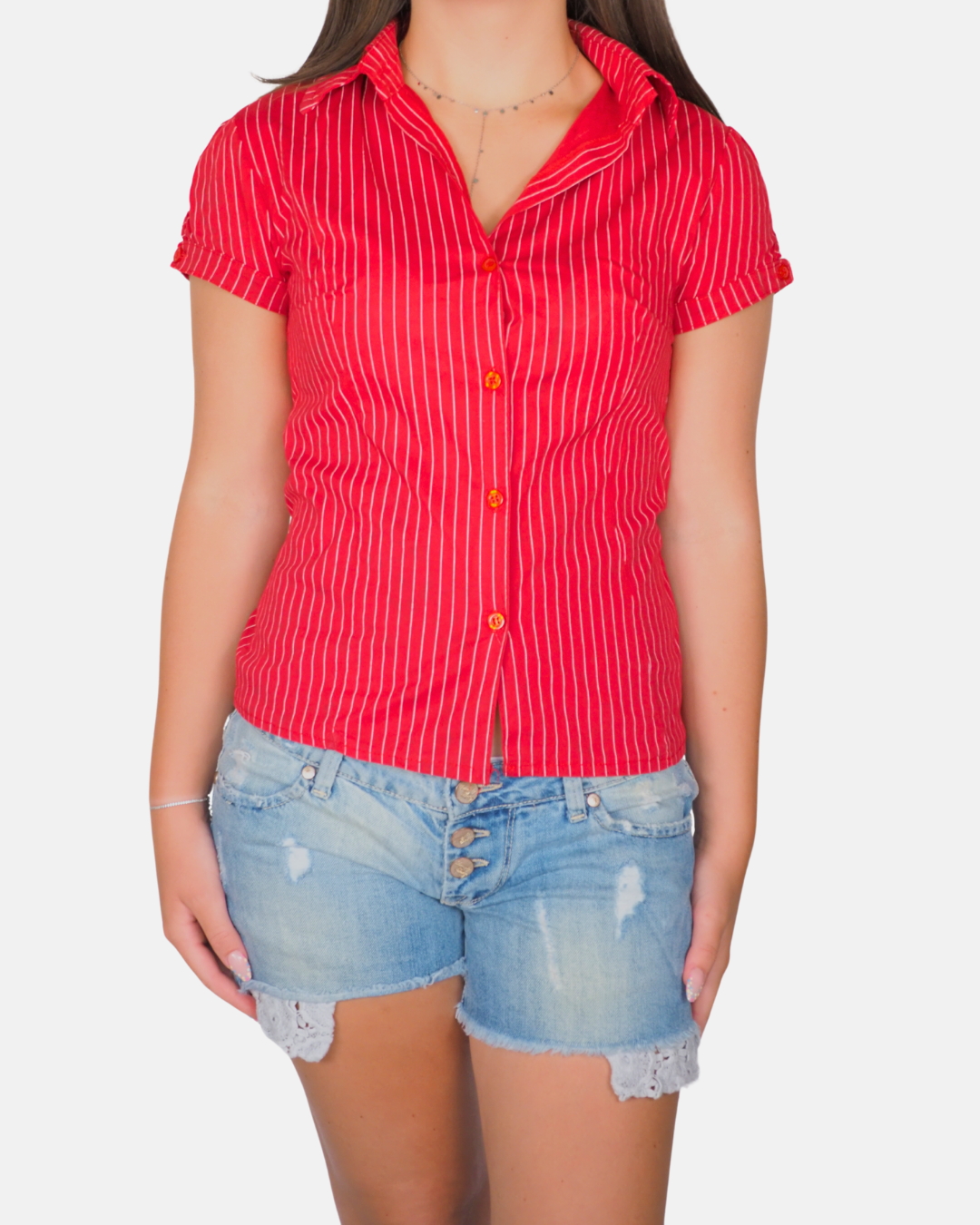 Red Pinstripe Short Sleeve Shirt