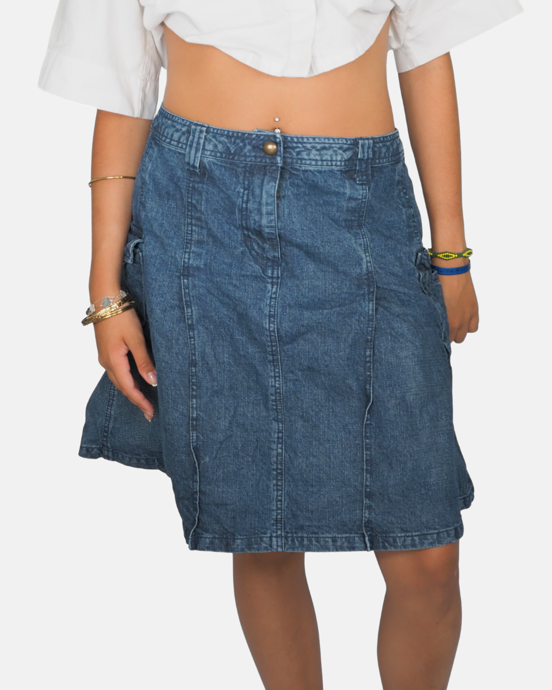 Evie Blue Denim Midi Cargo Skirt