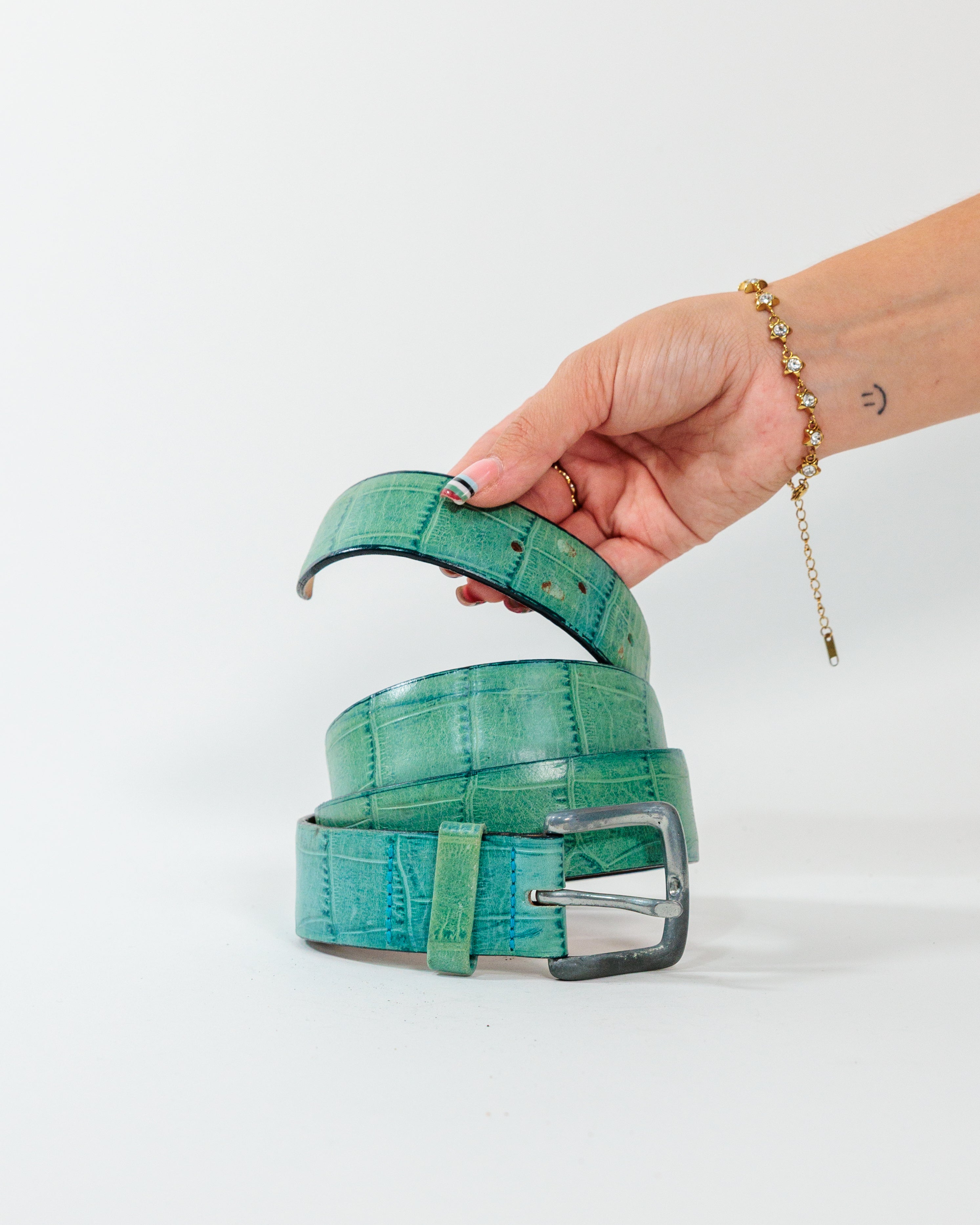Turquoise Croc-Embossed Wide Belt