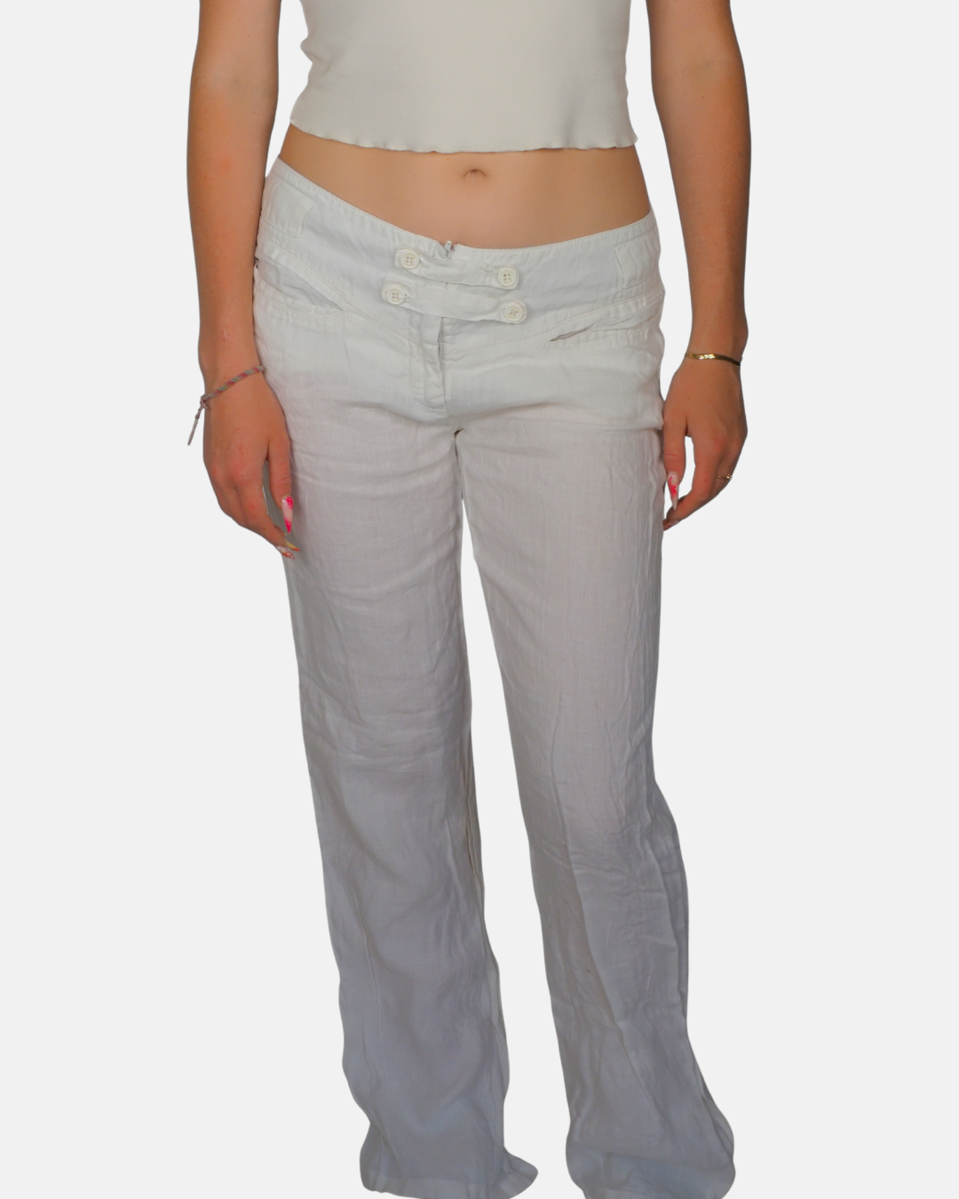 Armani Jeans White 100% Linen Wide Leg Trousers