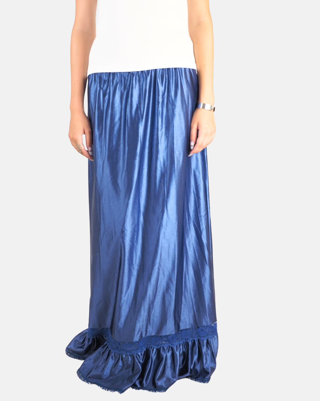 Cobalt Blue Shiny Ruffle Maxi Skirt