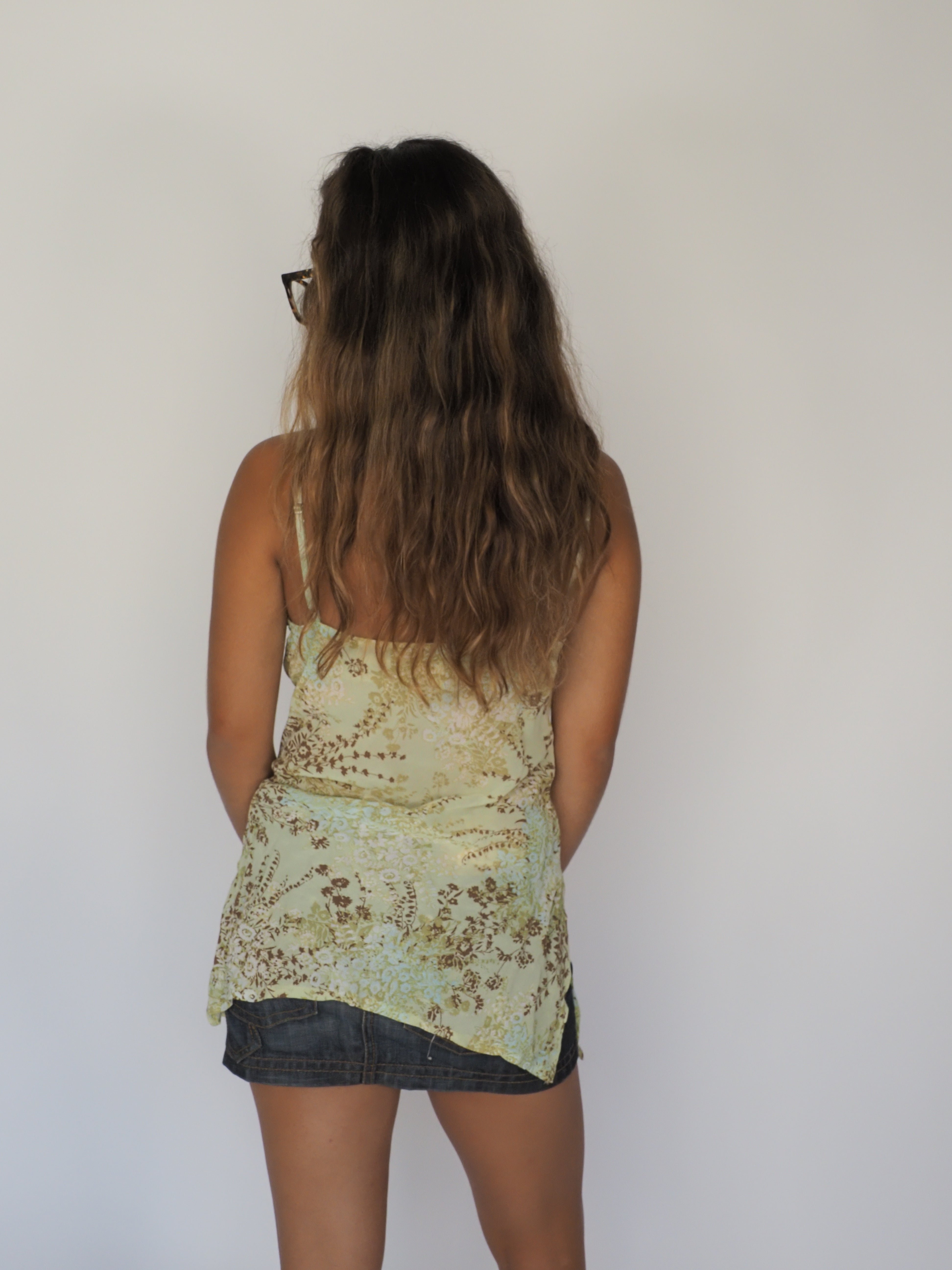 3 Suisses Green & Brown Floral Lace-Trim Cami Top