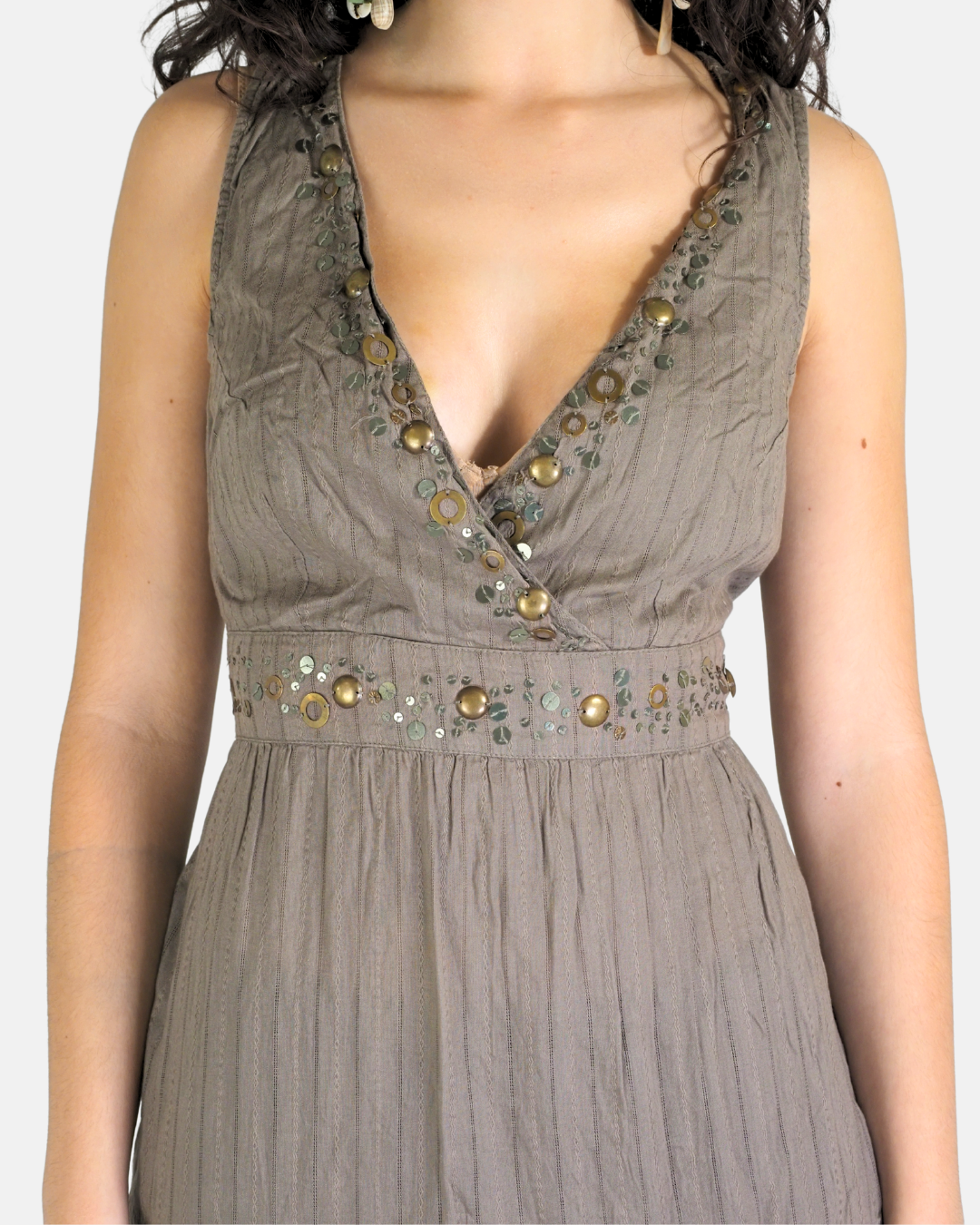Brown Embellished Tiered Maxi Dress - Yessica