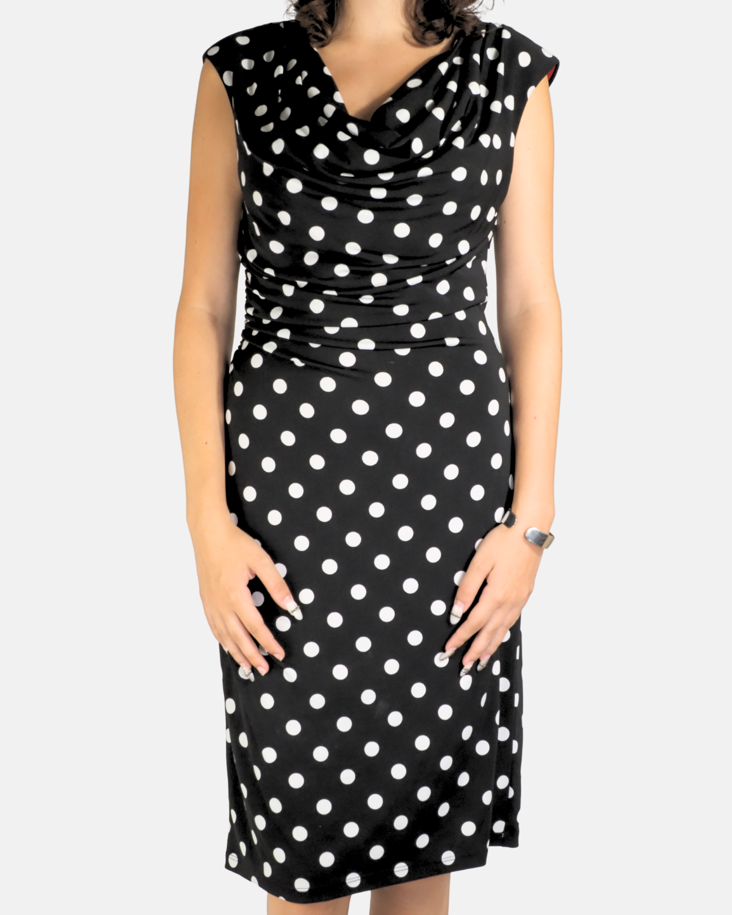 Black & White Polka Dot Cowl Neck Midi Dress - Dressbarn