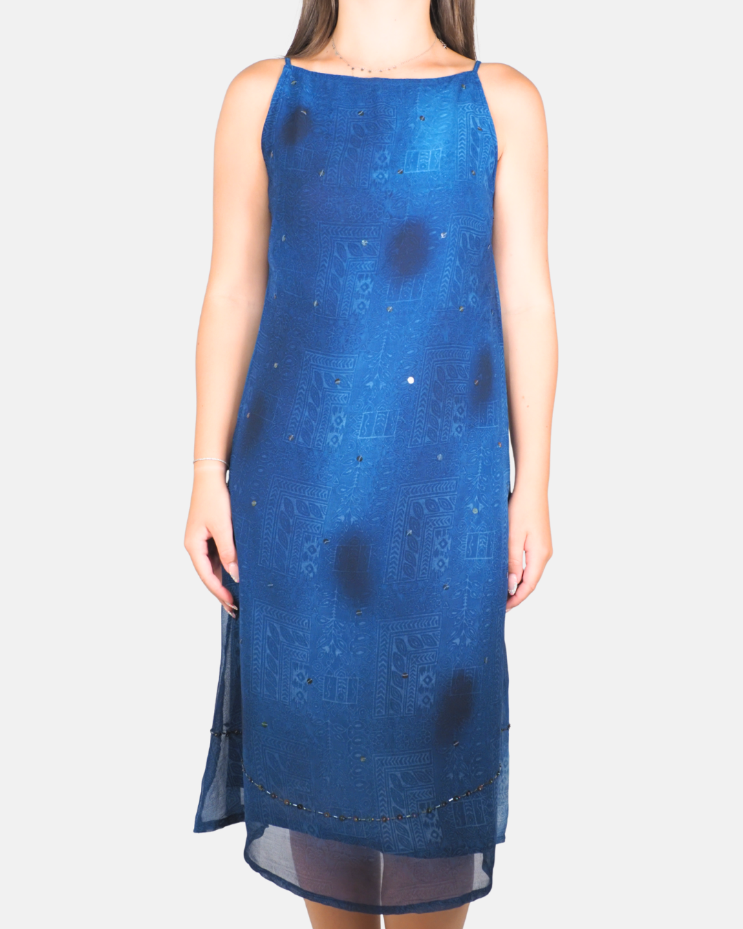 Cobalt Blue Embellished Sheer Midi Dress - Shamira