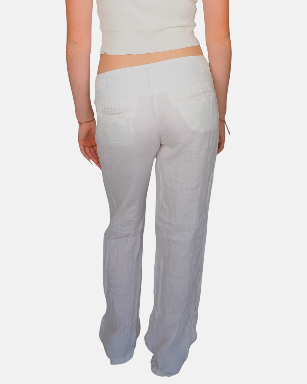 Armani Jeans White 100% Linen Wide Leg Trousers