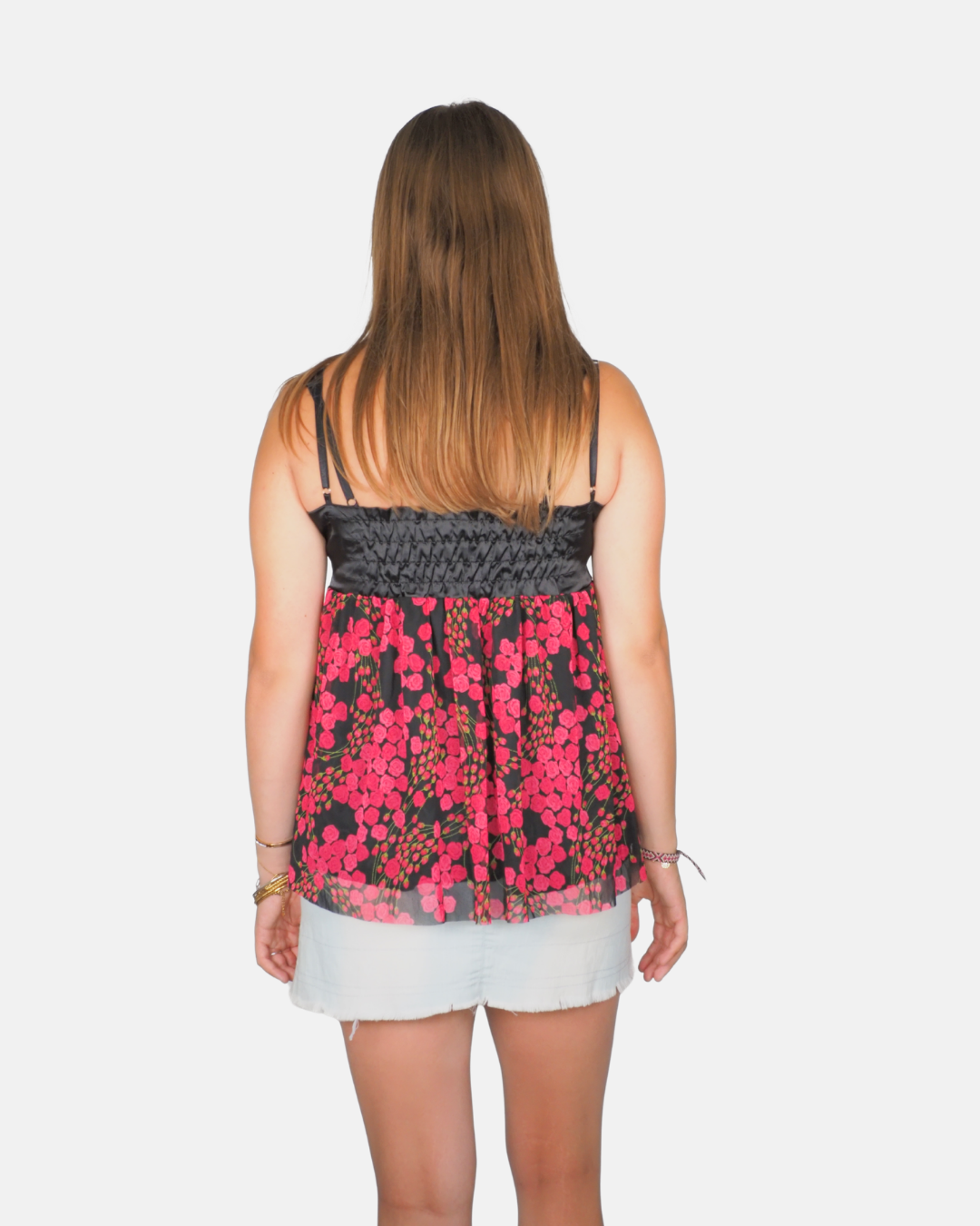 Golds & Infinity Black and Pink Floral Babydoll Cami Top