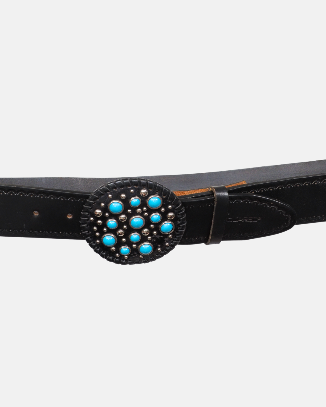 Vintage Black Leather Turquoise Buckle Belt
